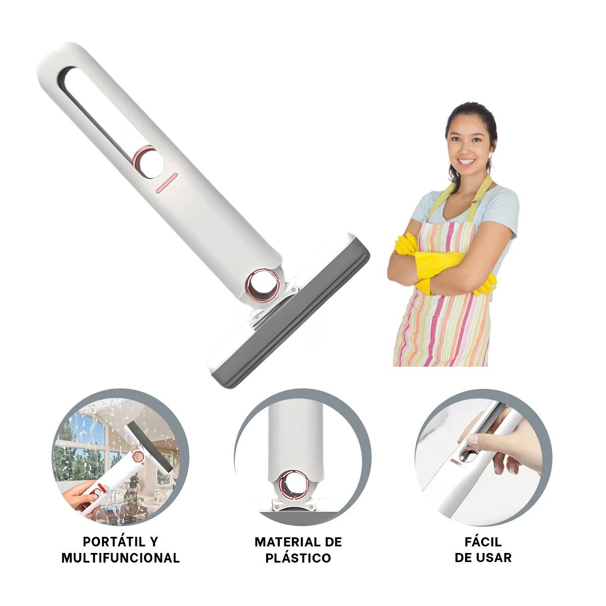 MOPA PORTATIL CON 3 CABEZALES DE ALGODON MULTIUSO PARA HOGAR BLANCO Y+POST IT - 5