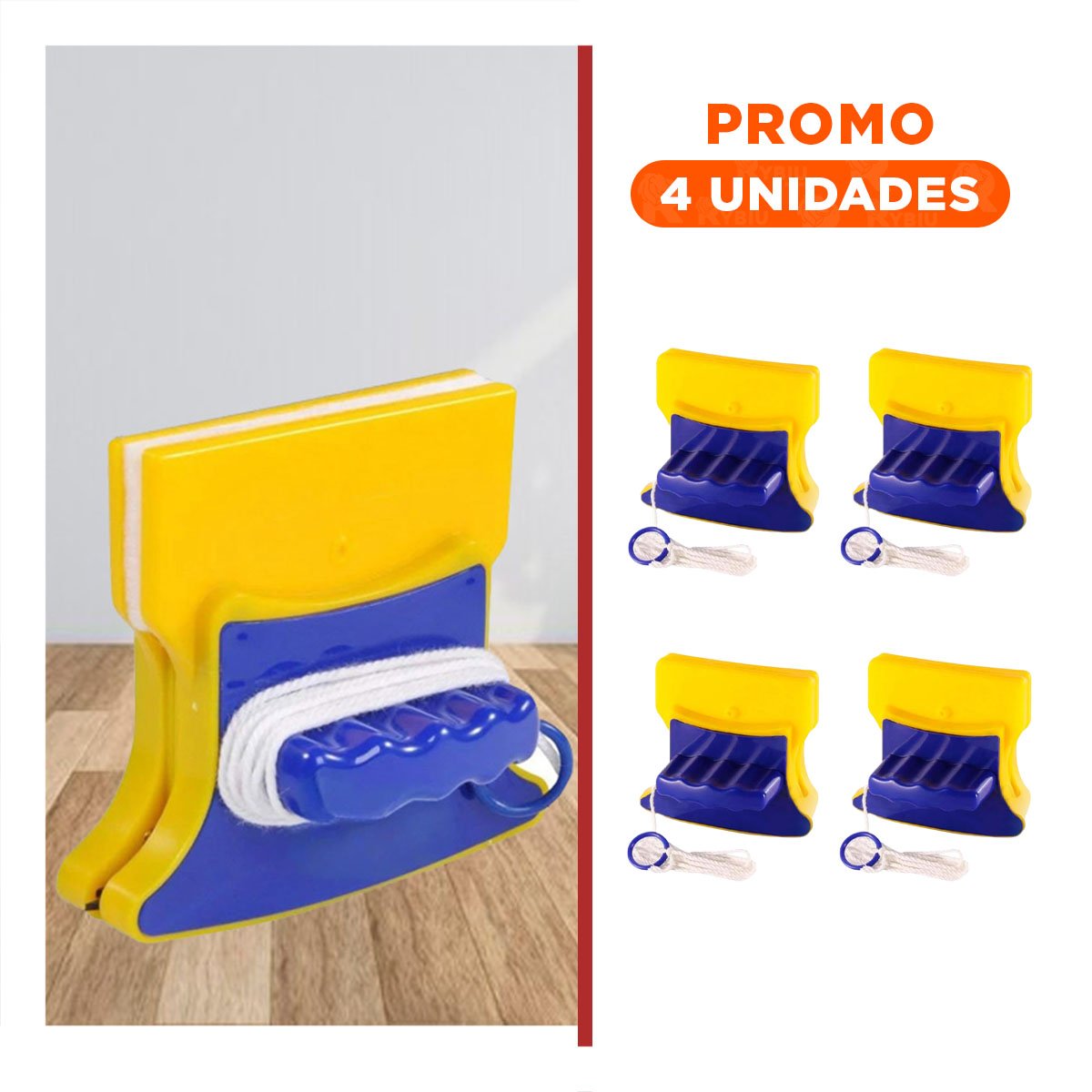 PACK4 MANTENIMIENTO VIDRIOS MAGNETICO CUADRADO AZUL AMARILLO PARA HOGAR - 1