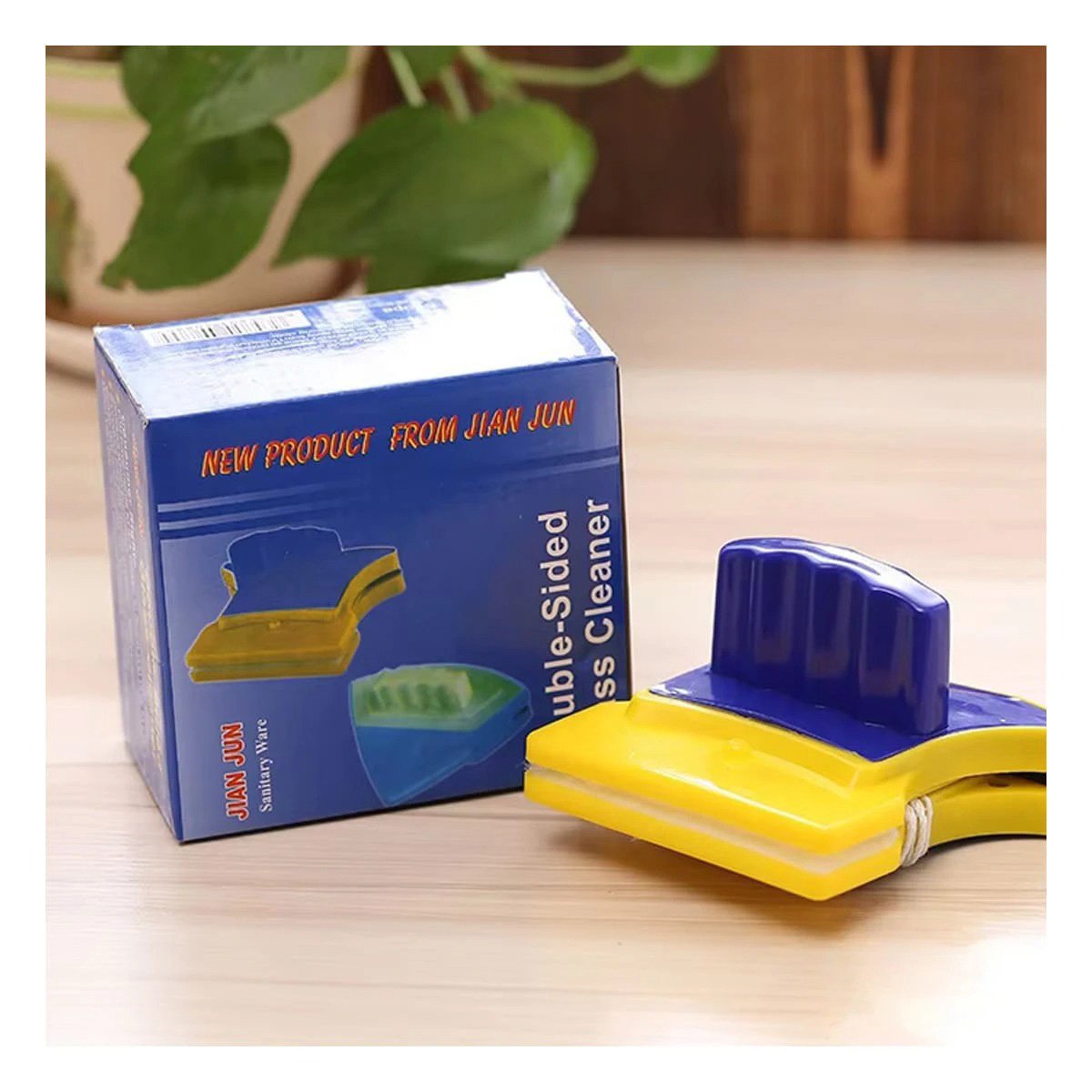 LIMPIADOR VIDRIOS MAGNETICO CUADRADO AZUL AMARILLO PARA CASA Y USO DIARIO Y+PAPEL REGALO - 2