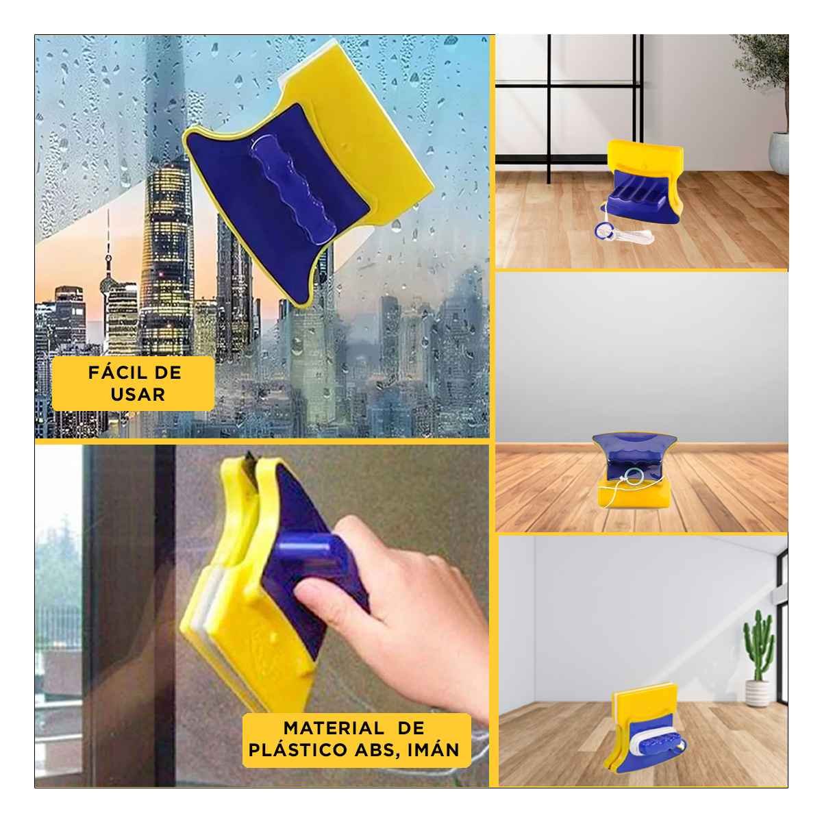 LIMPIADOR VIDRIOS MAGNETICO CUADRADO AZUL AMARILLO PARA CASA Y USO DIARIO Y+PAPEL REGALO - 3