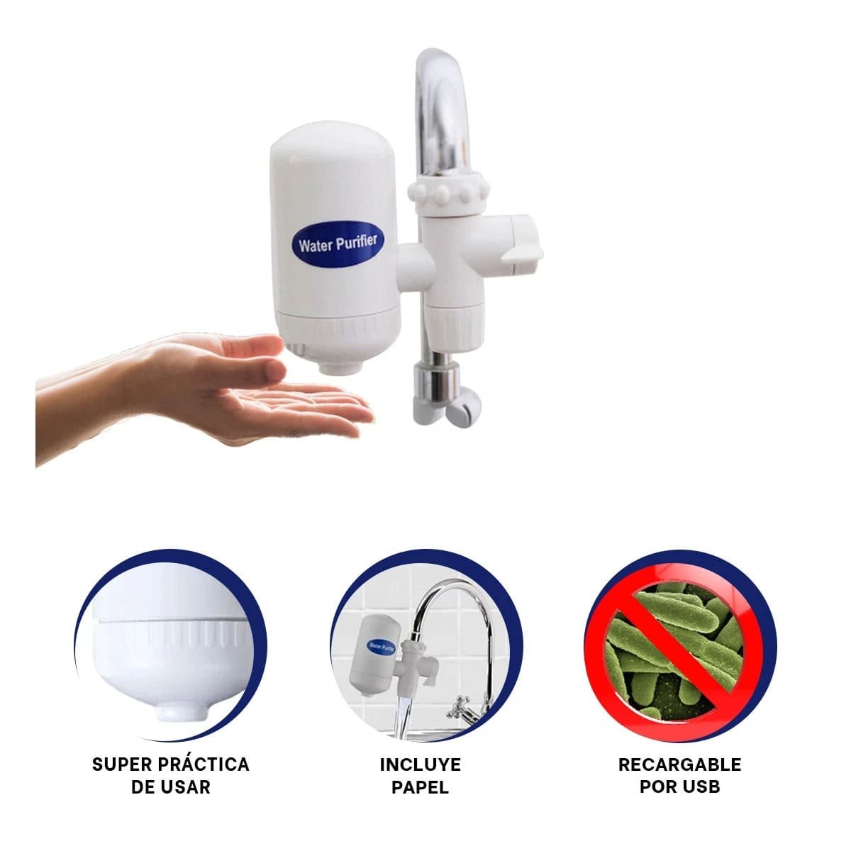FILTRADOR DE AGUA BLANCO PARA COCINA Y CASA CON SISTEMA LIMPIO Y PRACTICO Y+PAPEL REGALO - 5