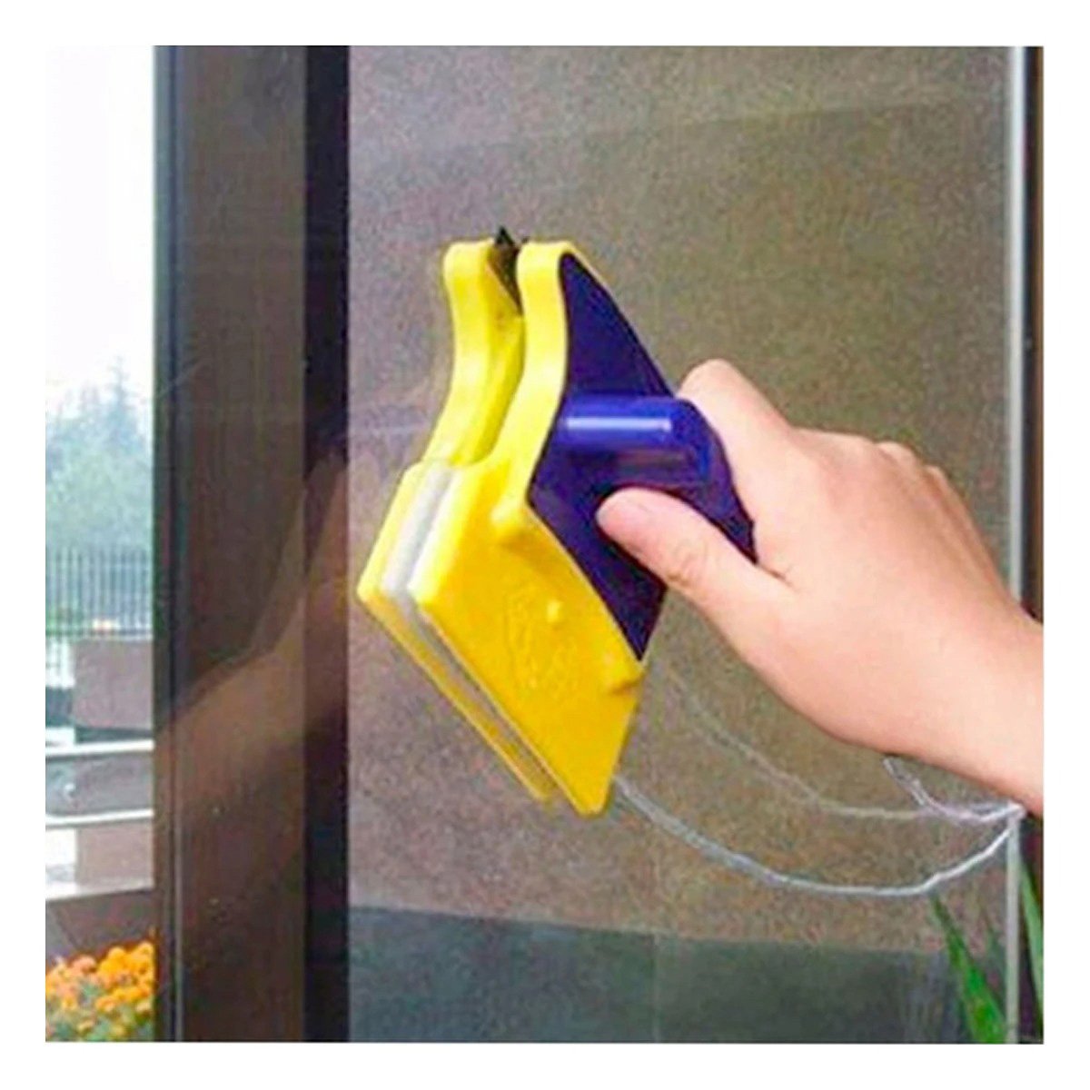 LIMPIA VIDRIOS MAGNETICO CUADRADO AZUL AMARILLO PARA HOGAR Y DECORACION - 1