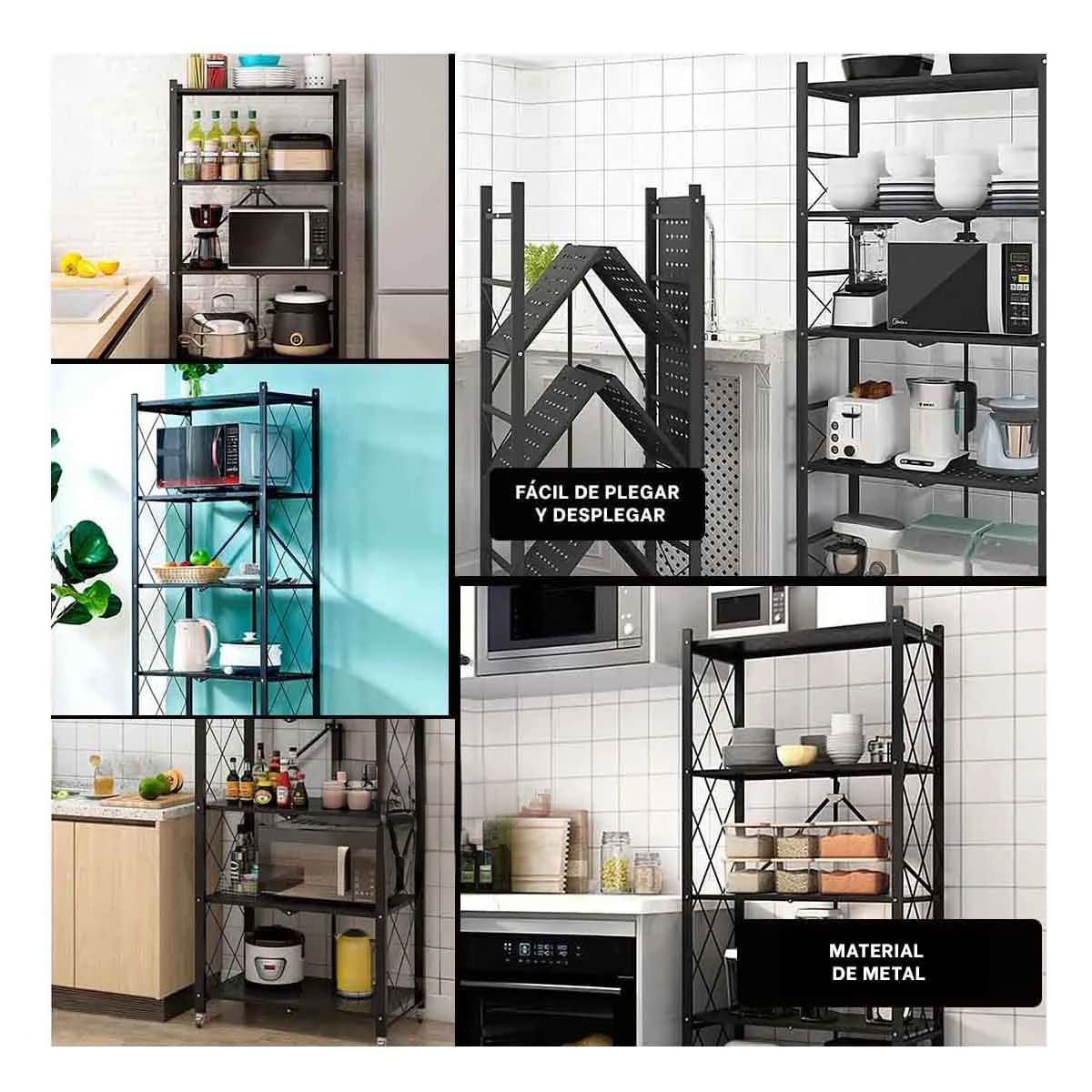 ORGANIZADOR PLEGABLE METAL 5 NIVELES NEGRO PARA HOGAR RESISTENTE Y PRACTICO Y+LIGAS REGALO - 1