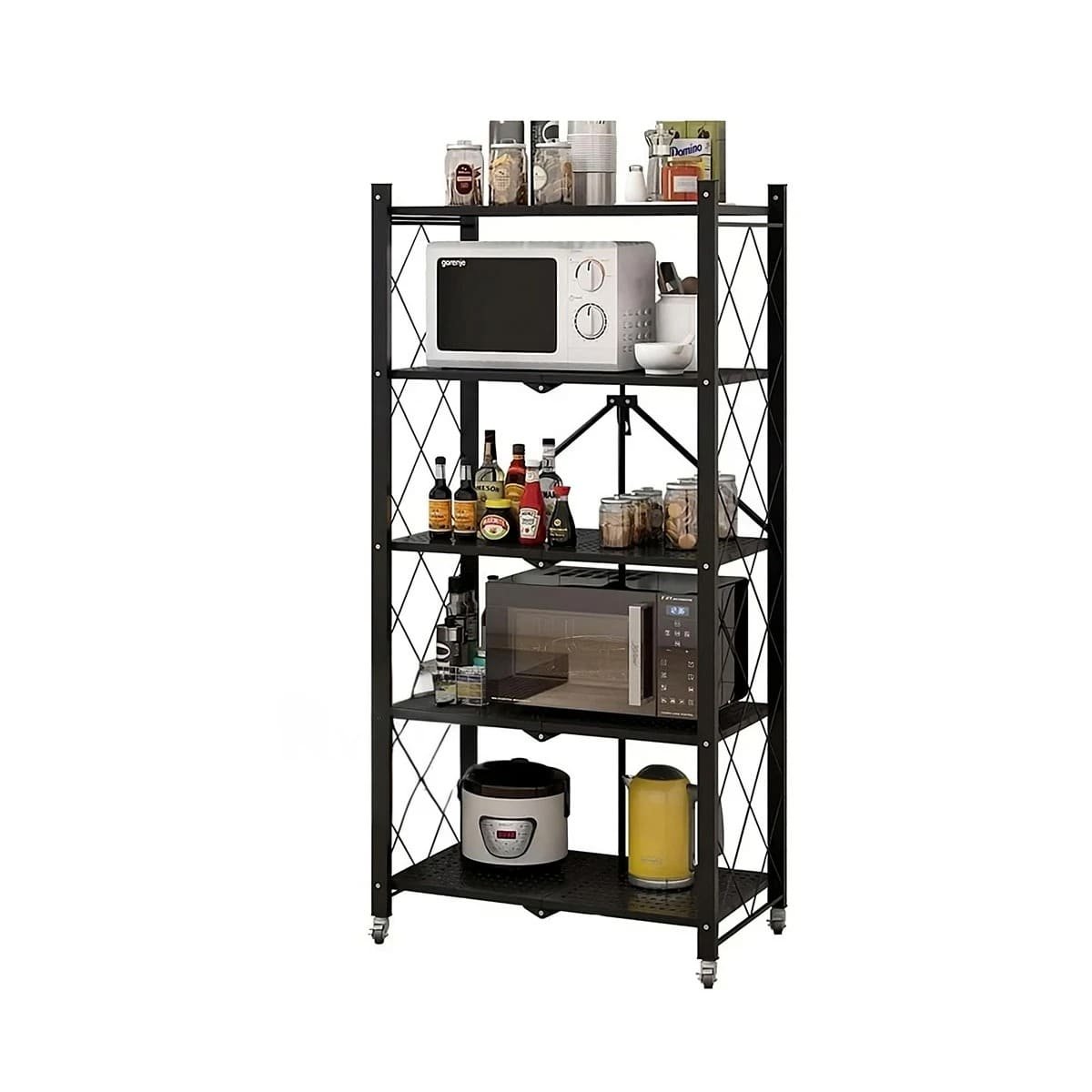 ORGANIZADOR PLEGABLE METAL 5 NIVELES NEGRO PARA HOGAR RESISTENTE Y PRACTICO Y+LIGAS REGALO - 5