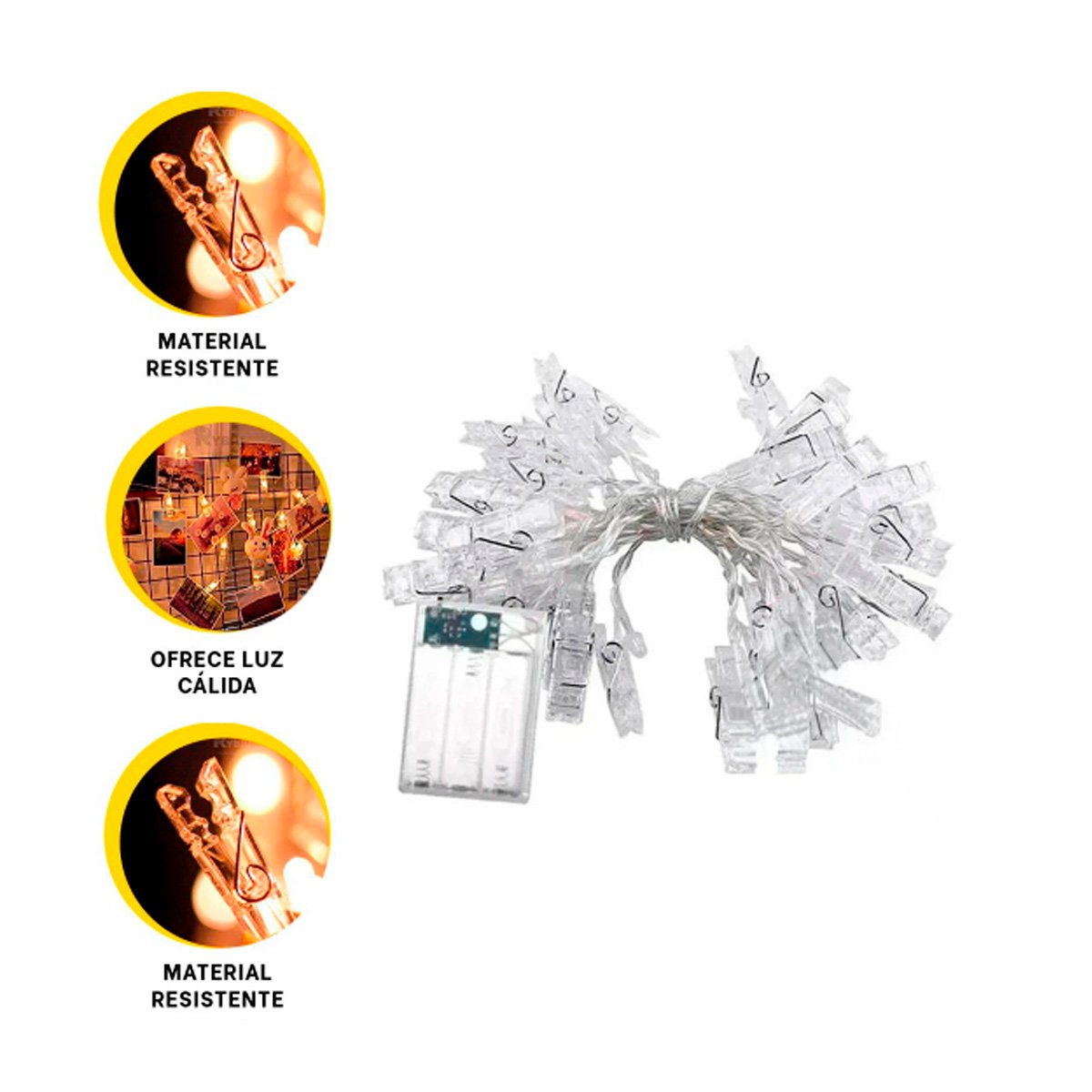 TIRAS LED CON 20 CLIPS PARA FOTOS 3 METROS BLANCA PARA CASA Y NAVIDAD Y+PAPEL REGALO - 5