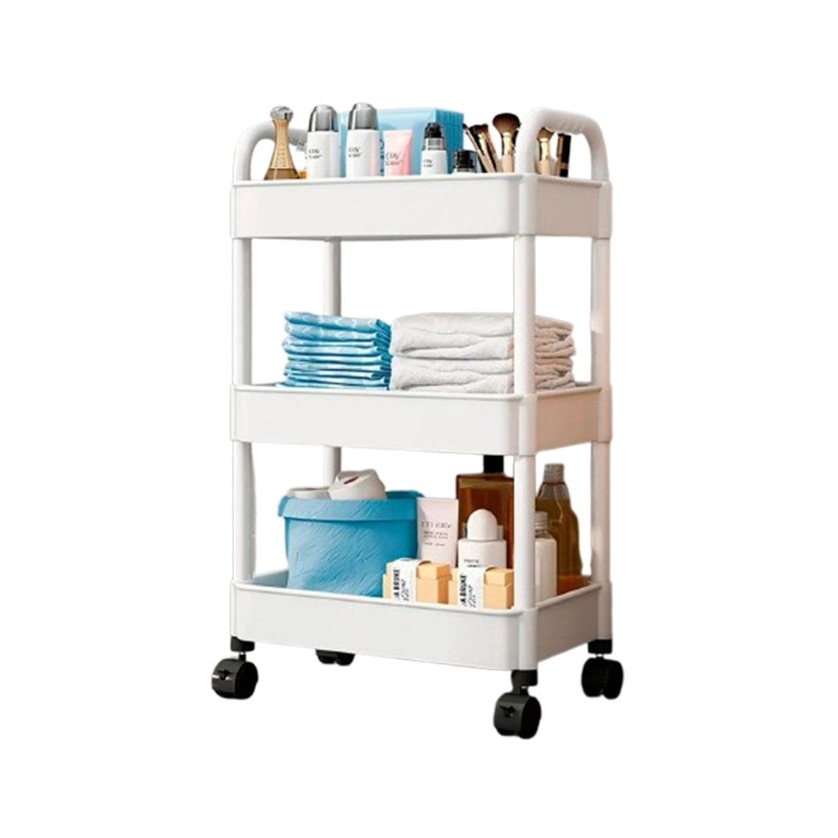 MUEBLE AUXILIAR 3 NIVELES CON RUEDAS Y ASAS EN PLASTICO BLANCO PARA COCINA Y+LIGAS REGALO - 5