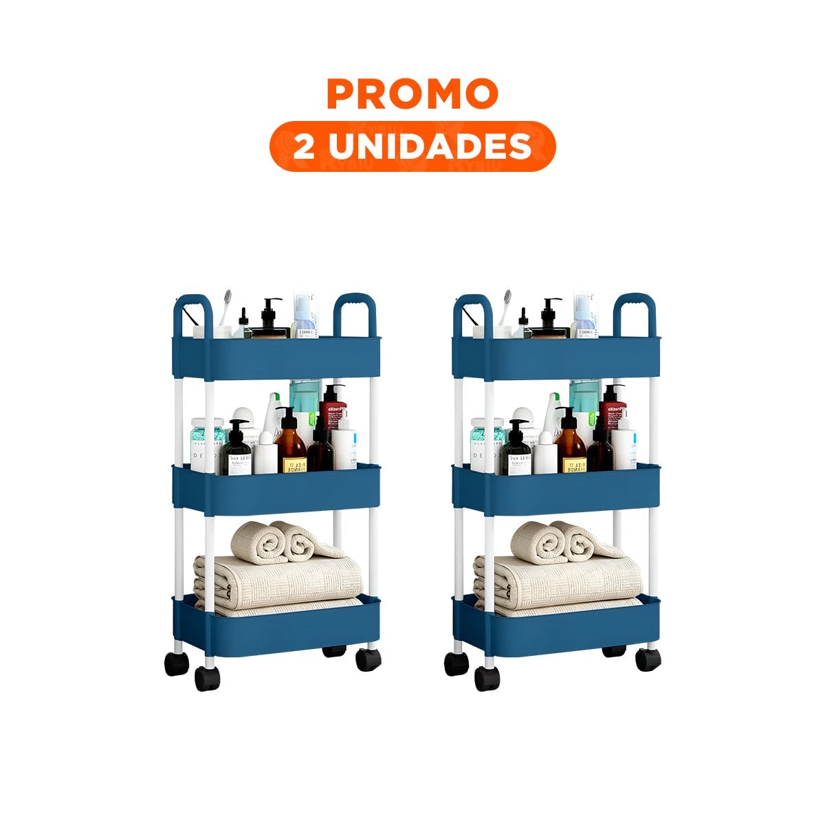 PACK2 SOPORTE DE COCINA 3 NIVELES CON RUEDAS AZUL PRACTICO PARA ORGANIZAR Y+REGALO STICKER - 1