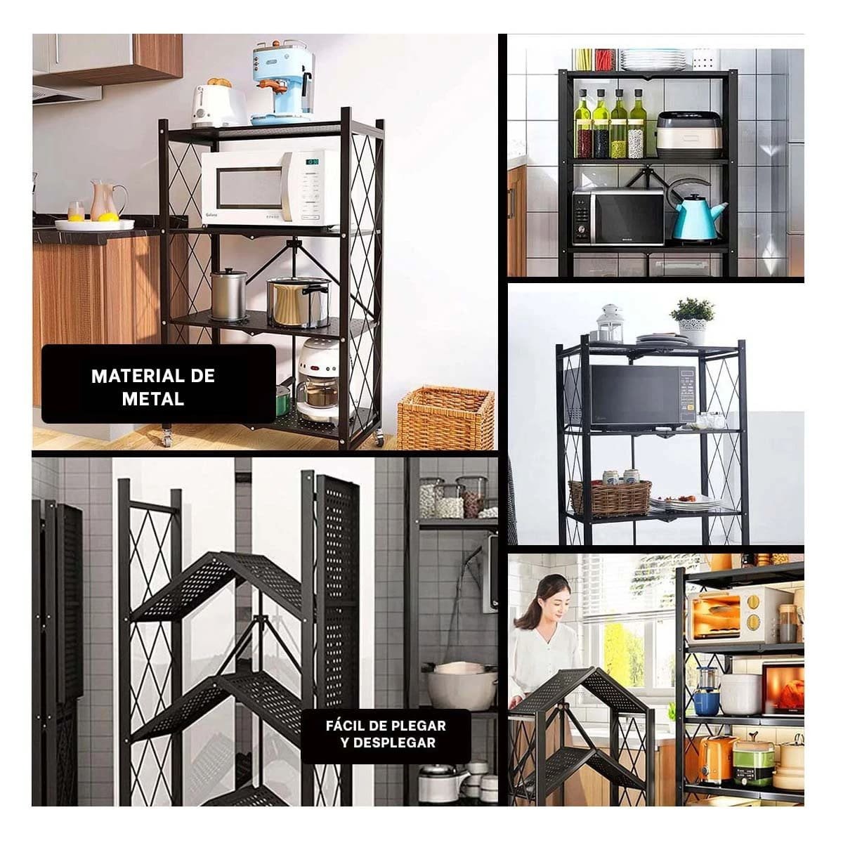 ORGANIZADOR PLEGABLE DE METAL CON 4 NIVELES NEGRO PARA ESPACIOS DEL HOGAR Y+LIGAS REGALO - 1