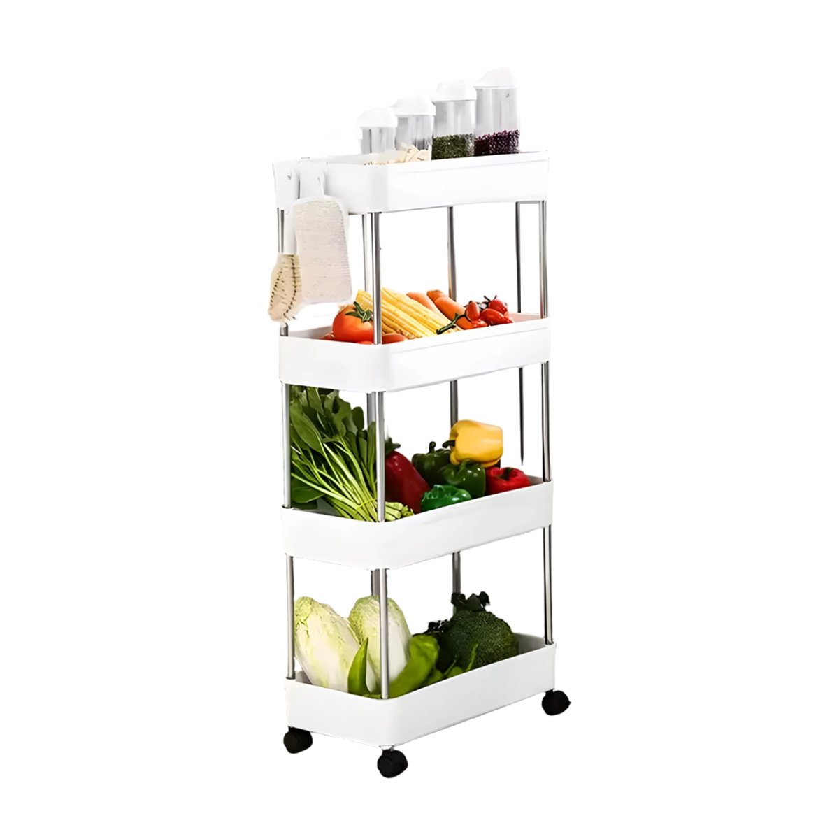 PACK4 MOBILIARIO DE COCINA 4 NIVELES CON RUEDAS DELGADO BLANCO 90 X 13 X 40 CM Y+PAPEL REGALO - 3