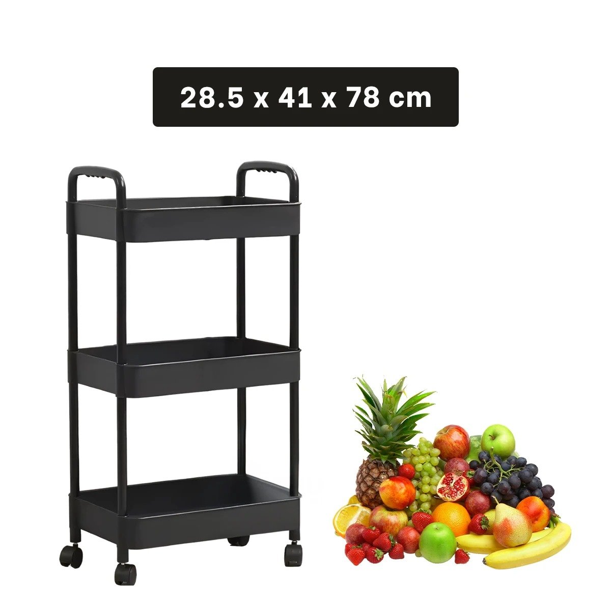 REPISA MOVIL 3 NIVELES CON RUEDAS Y ASAS PARA ORGANIZACION DEL HOGAR NEGRO Y+PAPEL REGALO - 4