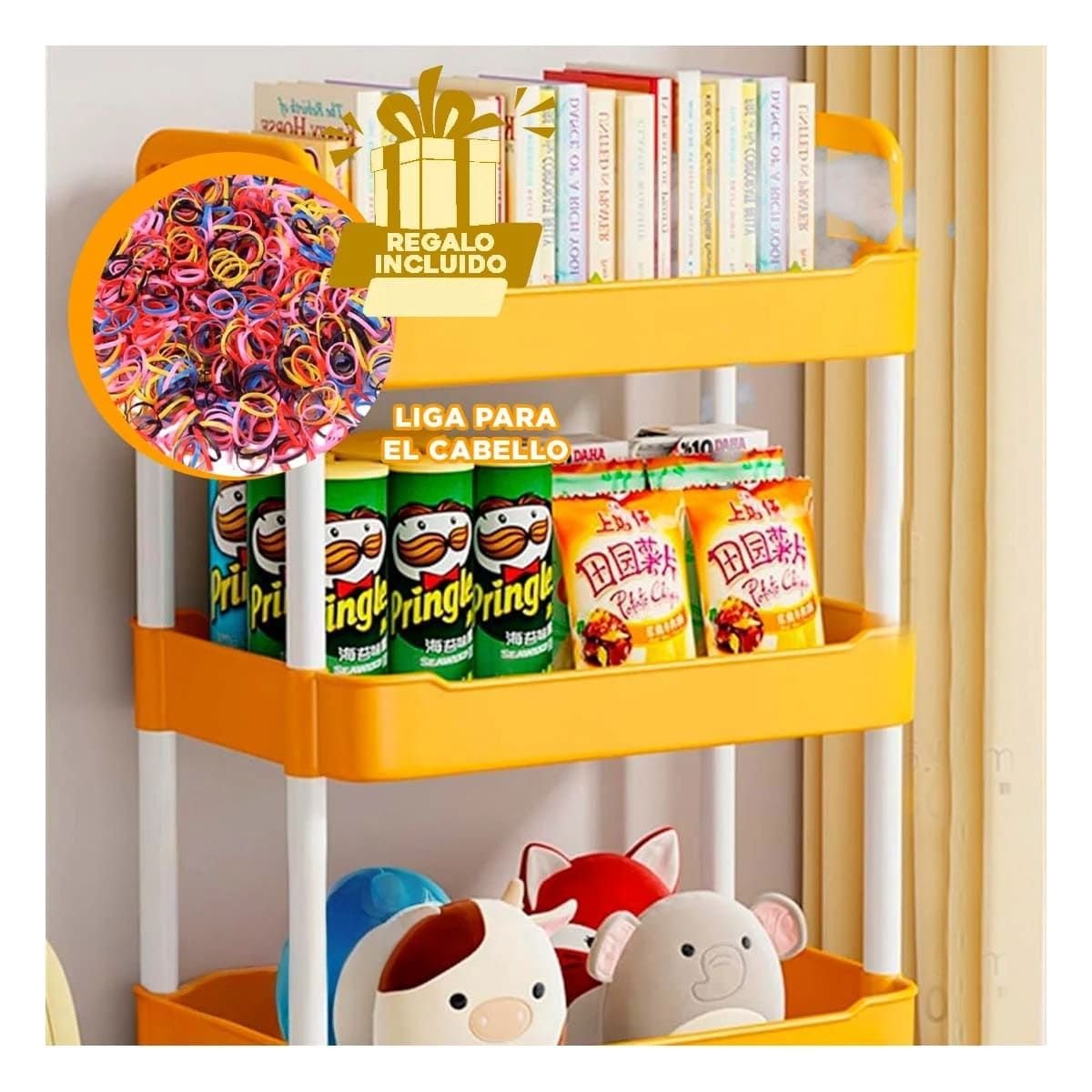 MODULO DE COCINA 3 NIVELES CON RUEDAS AMARILLO PARA ORDEN DIARIO EN CASA Y+LIGAS REGALO - 2