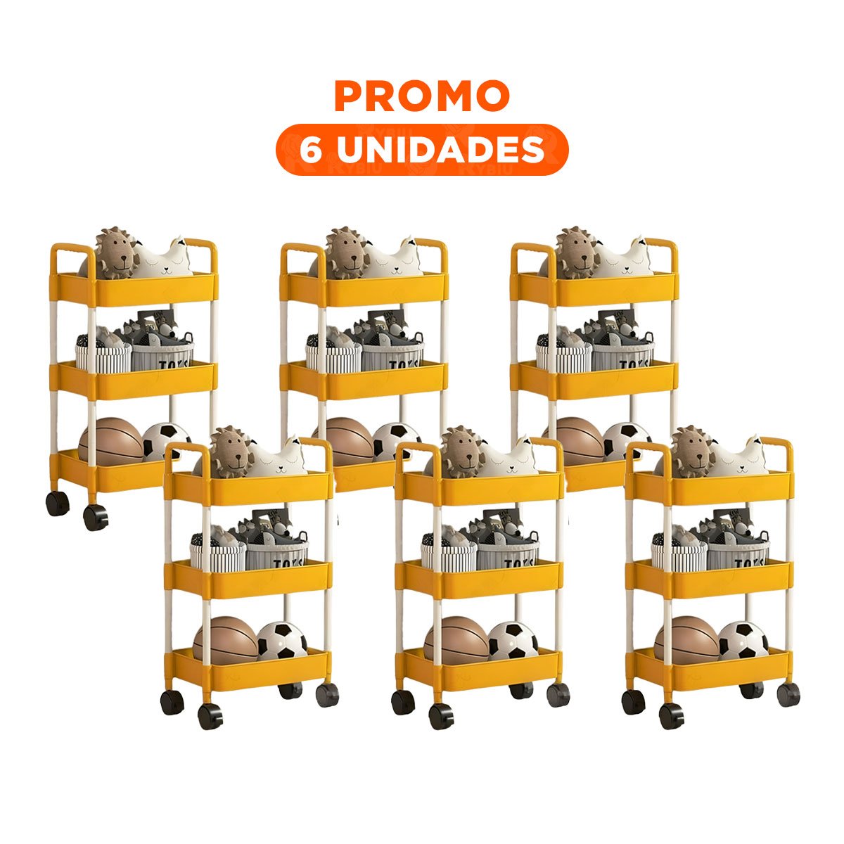 PACK6 CARRO AUXILIAR DE COCINA 3 NIVELES CON RUEDAS AMARILLO PARA GUARDADO Y+REGALO STICKER - 1