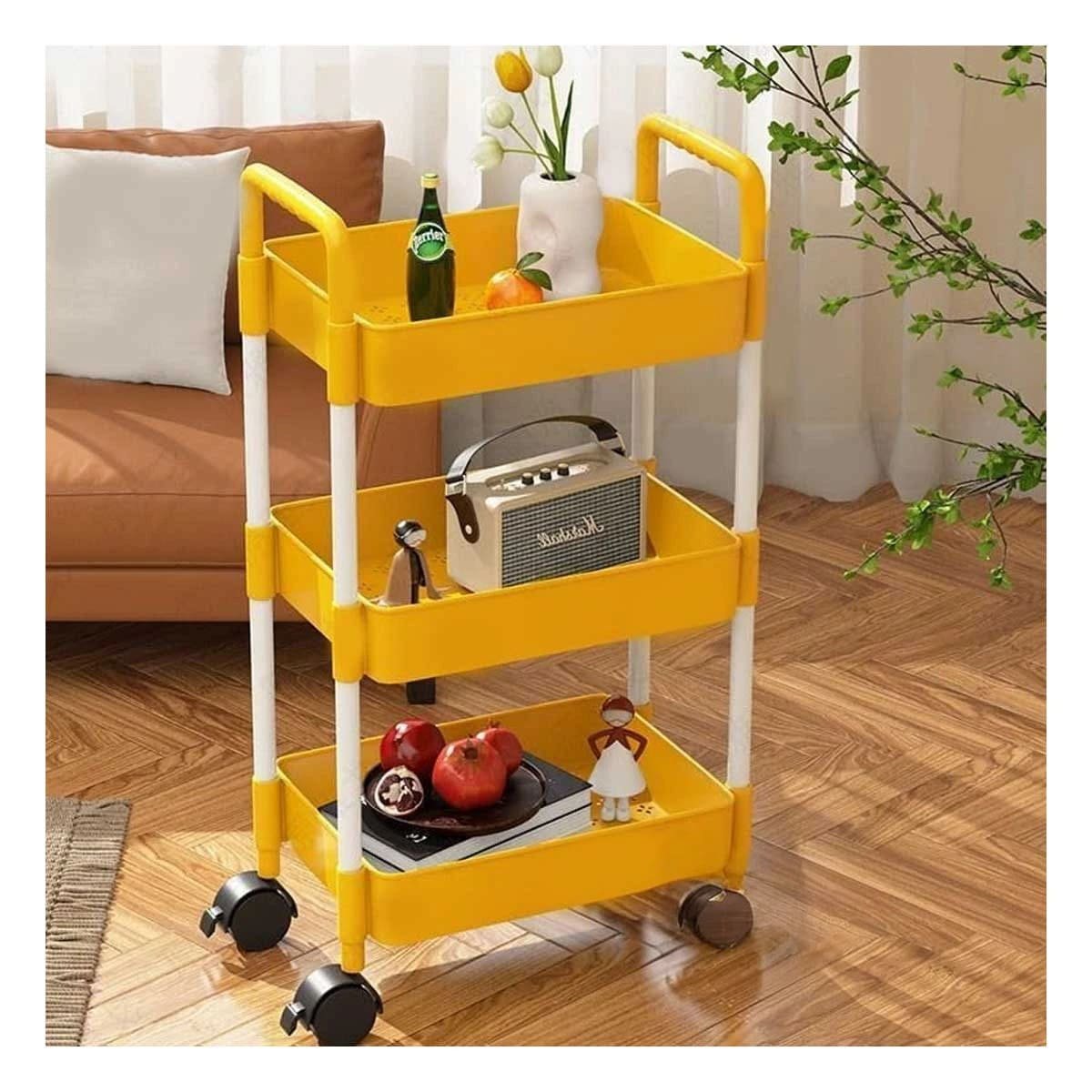 PACK4 BASE DE COCINA 3 NIVELES CON RUEDAS AMARILLO PARA ALMACENAMIENTO MOVIL Y+REGALO STICKER - 5