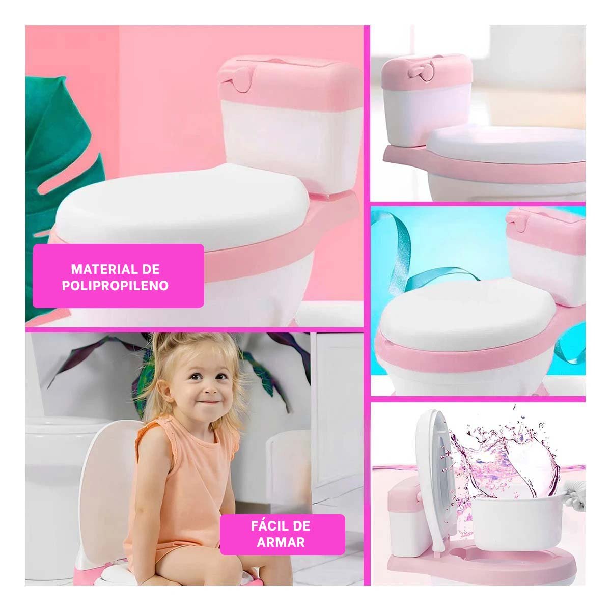 INODORO INFANTIL COLOR ROSADO PARA HOGAR CON DISENO COMODO Y USO DIARIO SEGURO - 2