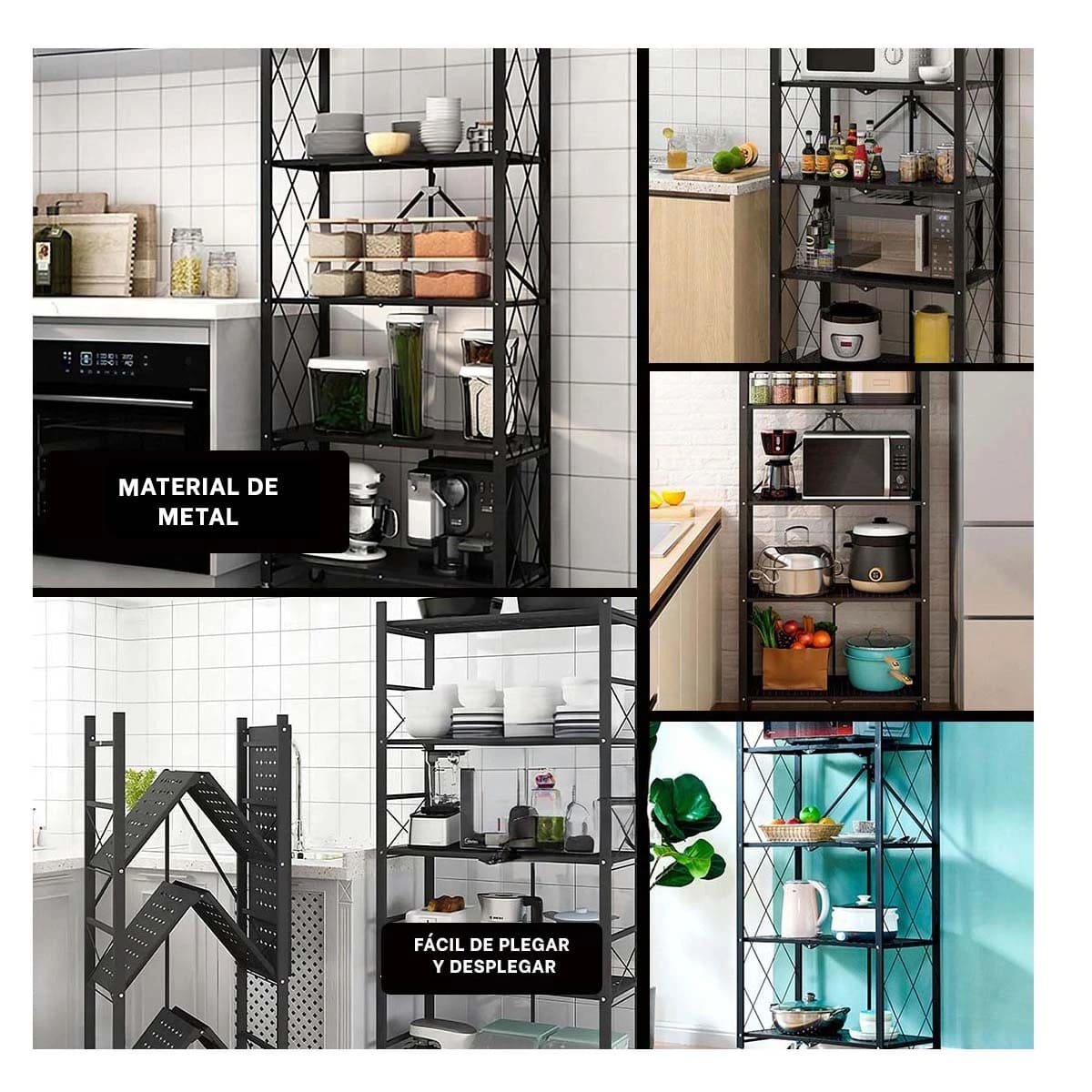 REPISA PLEGABLE METAL 5 NIVELES NEGRO PARA CASA Y ORDEN FUNCIONAL Y+PAPEL REGALO - 3
