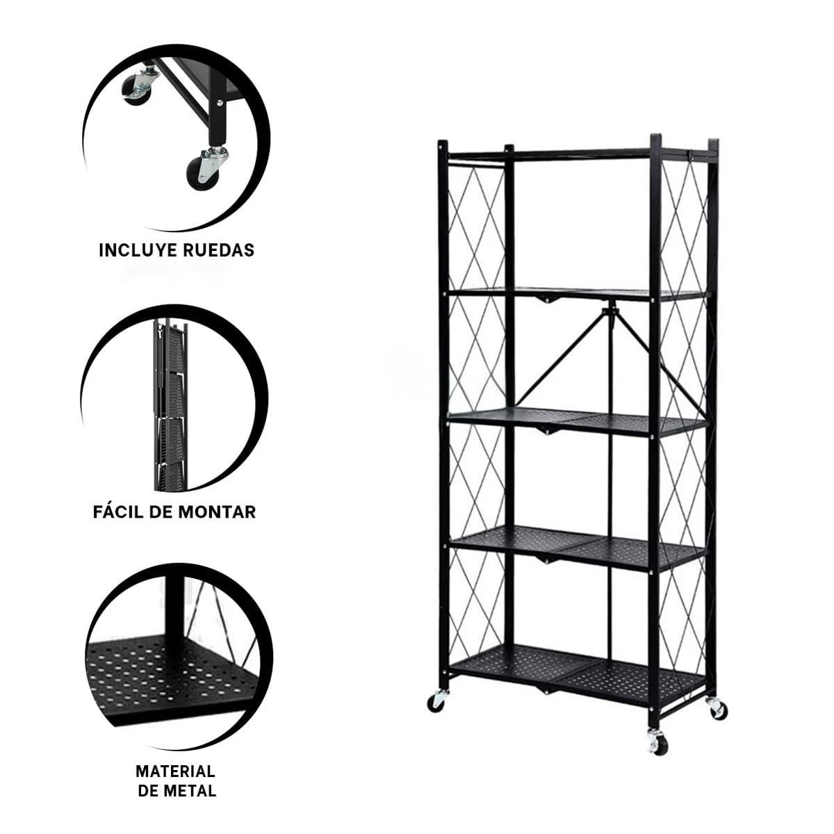 REPISA PLEGABLE METAL 5 NIVELES NEGRO PARA CASA Y ORDEN FUNCIONAL Y+PAPEL REGALO - 5