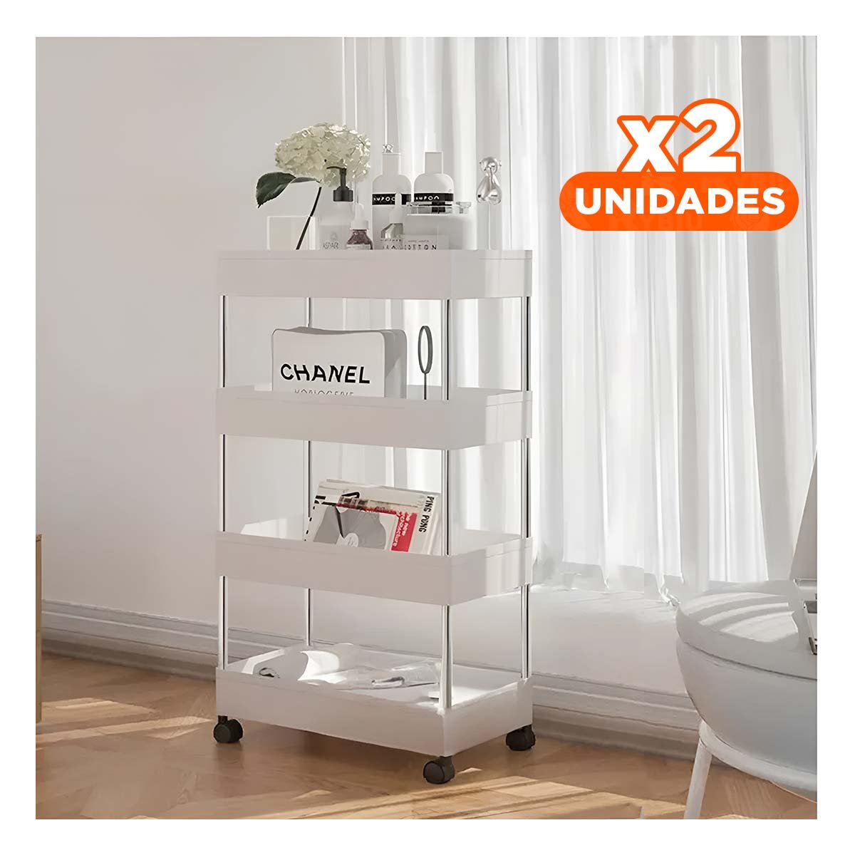 PACK2 ALMACENAJE DE COCINA 4 NIVELES CON RUEDAS BLANCO PARA HOGAR Y USO PRACTICO Y+PAPEL REGALO - 1