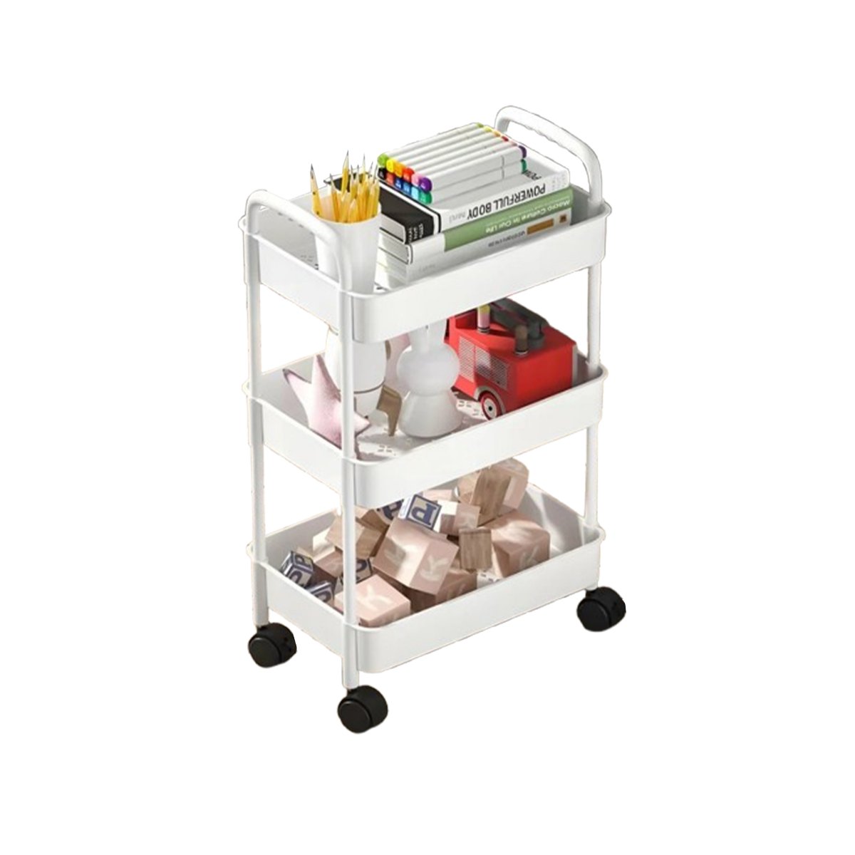 PACK4 MODULO RODANTE 3 NIVELES CON RUEDAS Y ASAS PLASTICO BLANCO PARA COCINA Y+PAPEL REGALO - 3