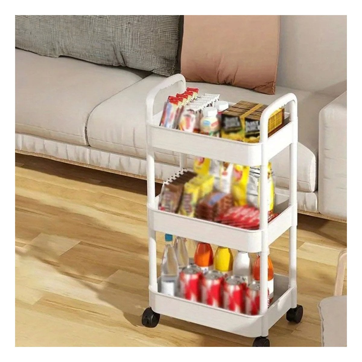 ORGANIZADOR MOVIL 3 NIVELES CON RUEDAS Y ASAS EN PLASTICO BLANCO HOGAR Y+PAPEL REGALO - 1