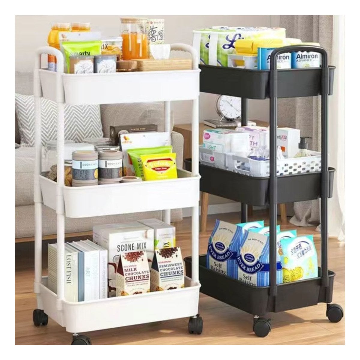 ORGANIZADOR MOVIL 3 NIVELES CON RUEDAS Y ASAS EN PLASTICO BLANCO HOGAR Y+PAPEL REGALO - 2