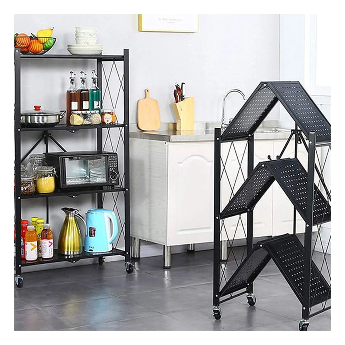 PACK2 UNIDAD PLEGABLE DE METAL CON 4 NIVELES NEGRO PARA ORGANIZACION DEL HOGAR Y+PAPEL REGALO - 5