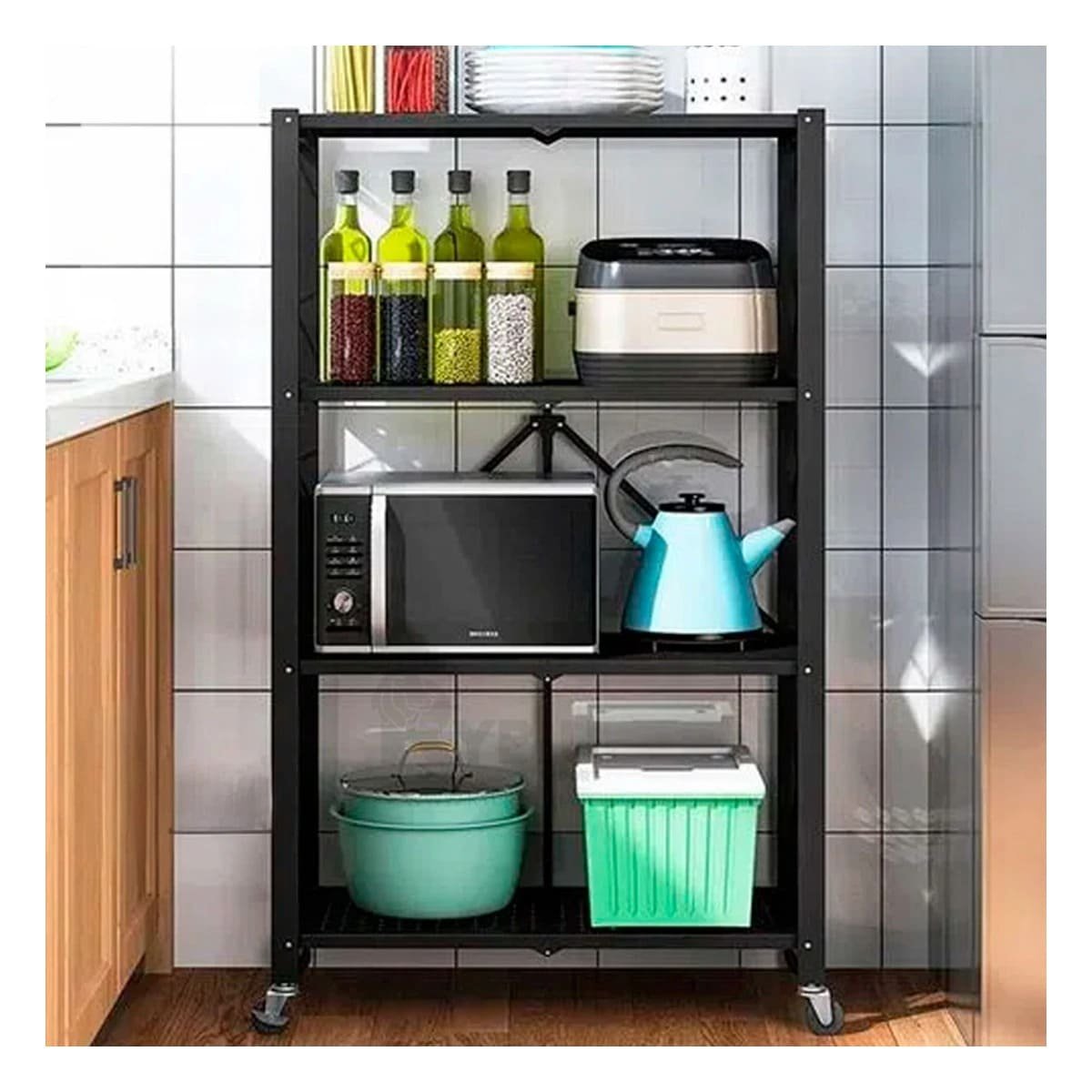 ANAQUEL PLEGABLE DE METAL CON 4 NIVELES NEGRO PARA COCINA SALA Y HOGAR Y+PAPEL REGALO - 2