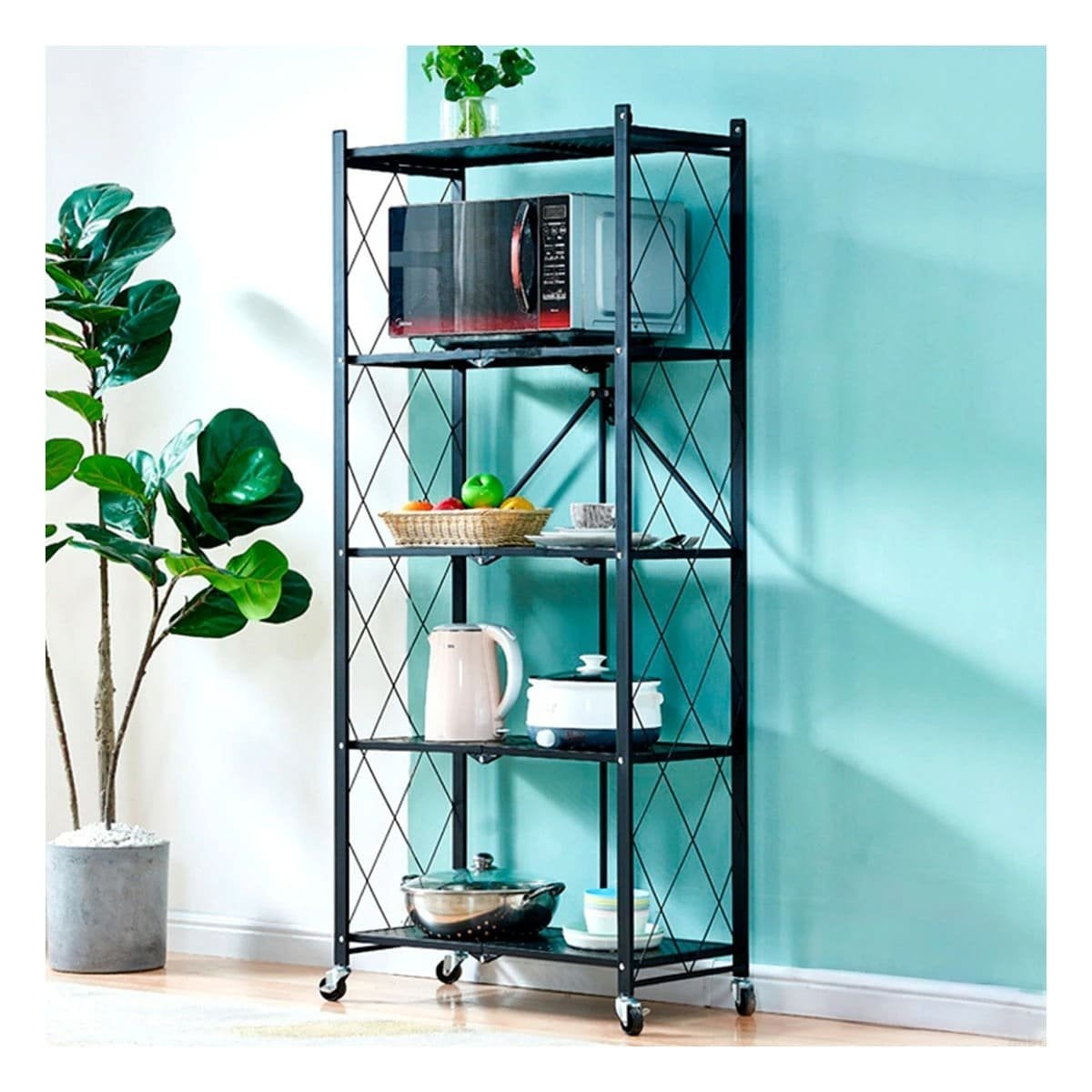 ANAQUEL PLEGABLE METAL 5 NIVELES NEGRO PARA COCINA Y SALA ORGANIZADA Y+REGALO STICKER - 2