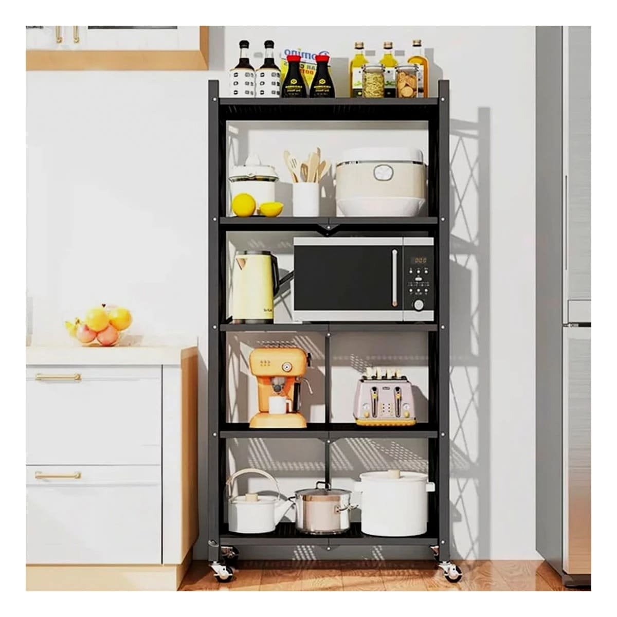ANAQUEL PLEGABLE METAL 5 NIVELES NEGRO PARA COCINA Y SALA ORGANIZADA Y+REGALO STICKER - 3