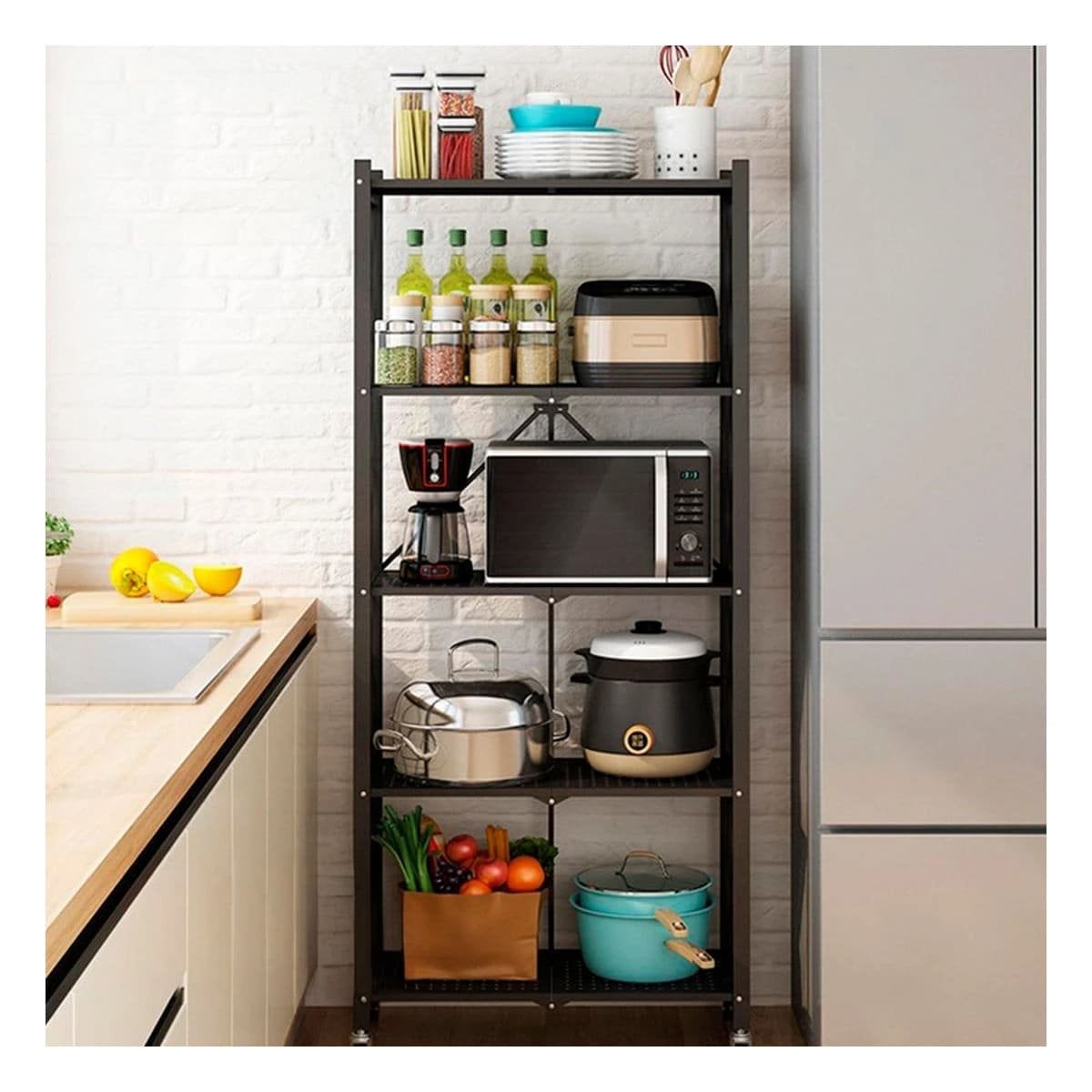 ANAQUEL PLEGABLE METAL 5 NIVELES NEGRO PARA COCINA Y SALA ORGANIZADA Y+REGALO STICKER - 5
