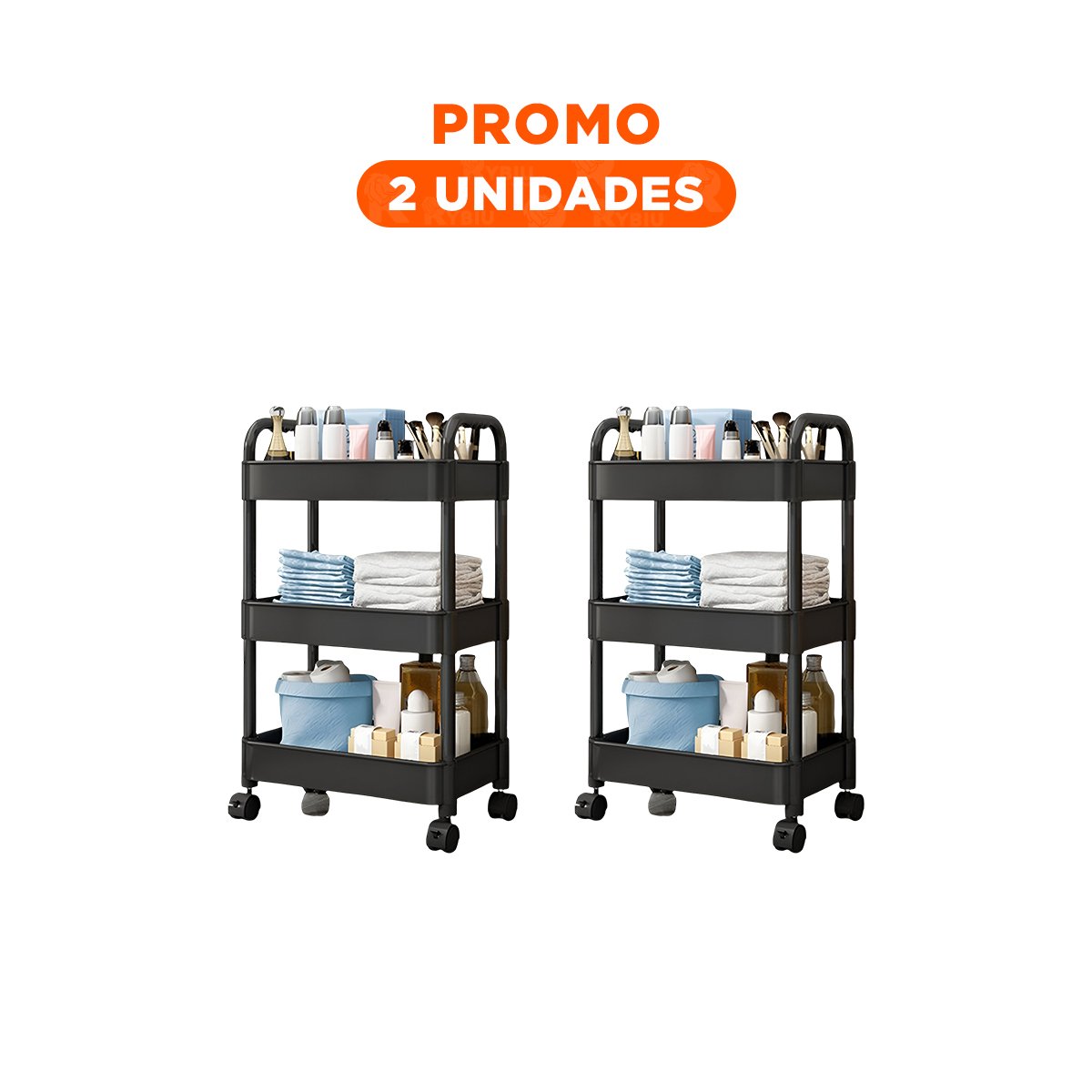 PACK2 ANAQUEL DE ALMACENAMIENTO 3 NIVELES CON RUEDAS Y ASAS HOGAR NEGRO Y+REGALO STICKER - 1