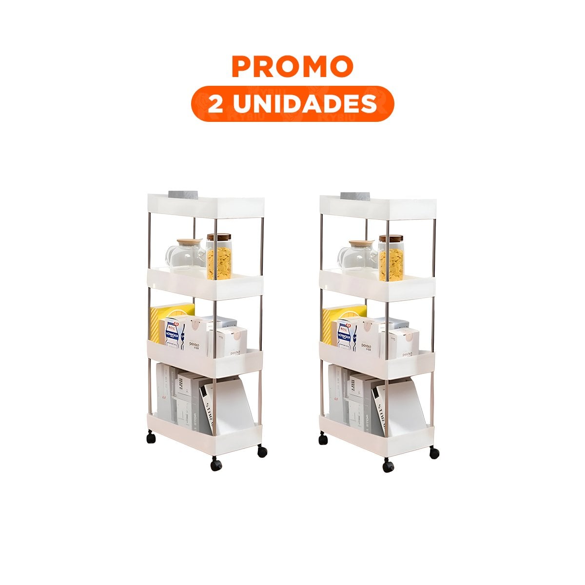 PACK2 RACK DE COCINA 4 NIVELES CON RUEDAS DELGADO BLANCO 90 X 13 X 40 CM Y+REGALO STICKER - 1