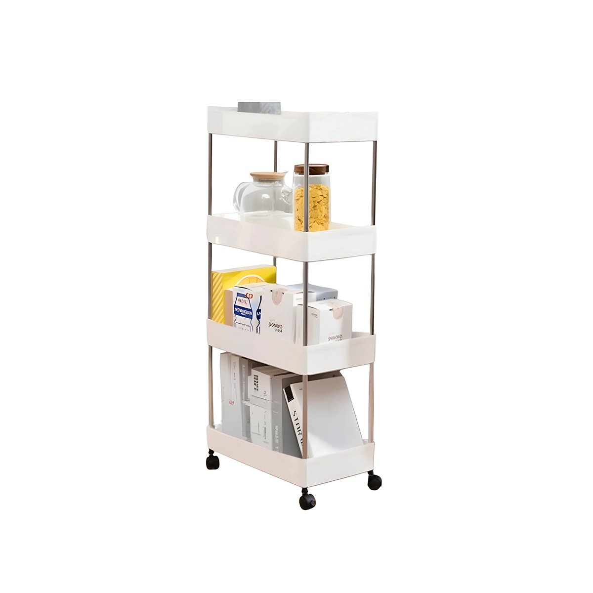 PACK2 RACK DE COCINA 4 NIVELES CON RUEDAS DELGADO BLANCO 90 X 13 X 40 CM Y+REGALO STICKER - 2