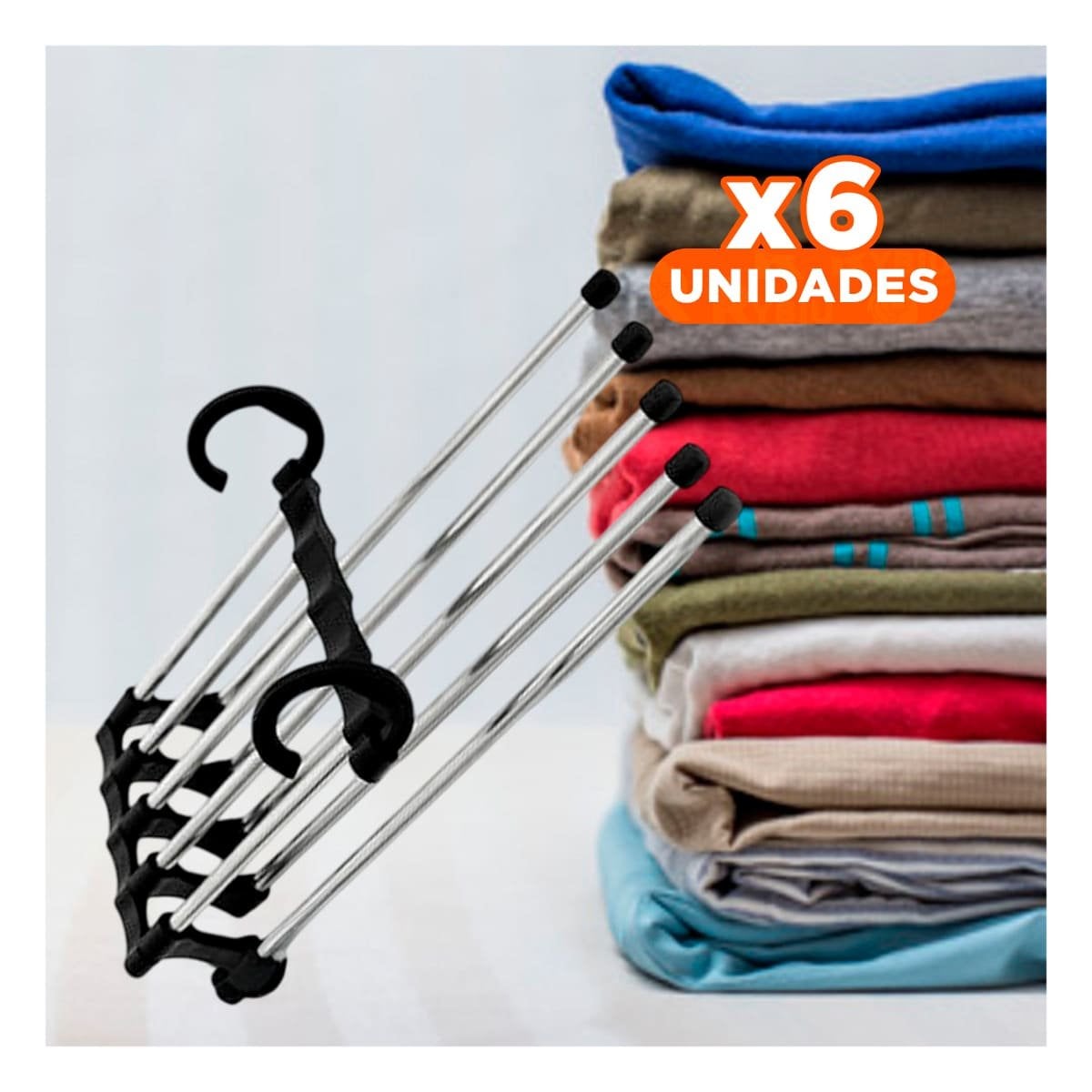 PACK6 RACK VERTICAL PARA PANTALONES CON PERCHA MAGICA NEGRO 5 EN 1 HOGAR - 1