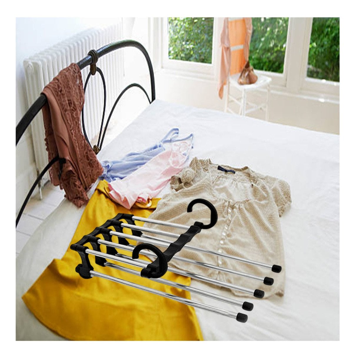 PACK6 RACK VERTICAL PARA PANTALONES CON PERCHA MAGICA NEGRO 5 EN 1 HOGAR - 5