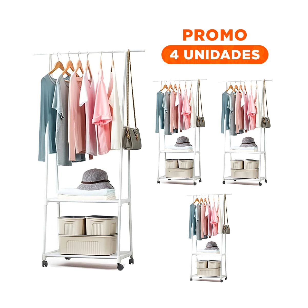 PACK4 PERCHERO TRIANGULAR CON RUEDAS FUNCIONAL PARA USO DIARIO BLANCO - 1