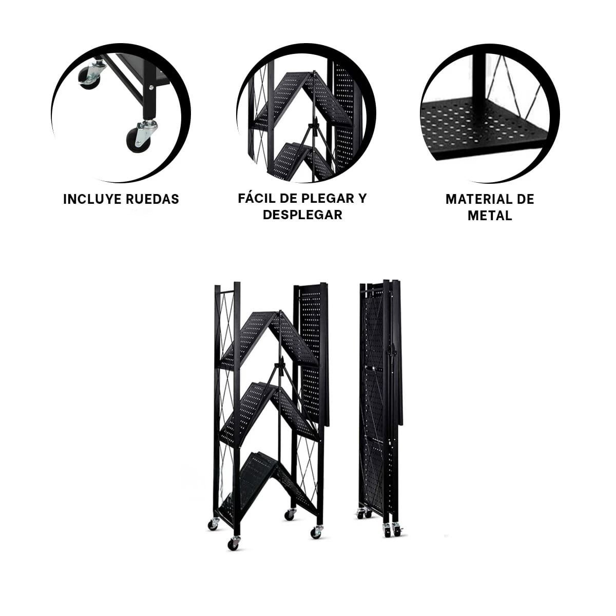 LIBRERO PLEGABLE DE METAL CON 4 NIVELES NEGRO PARA ALMACENAJE EN CASA Y+POST IT - 5