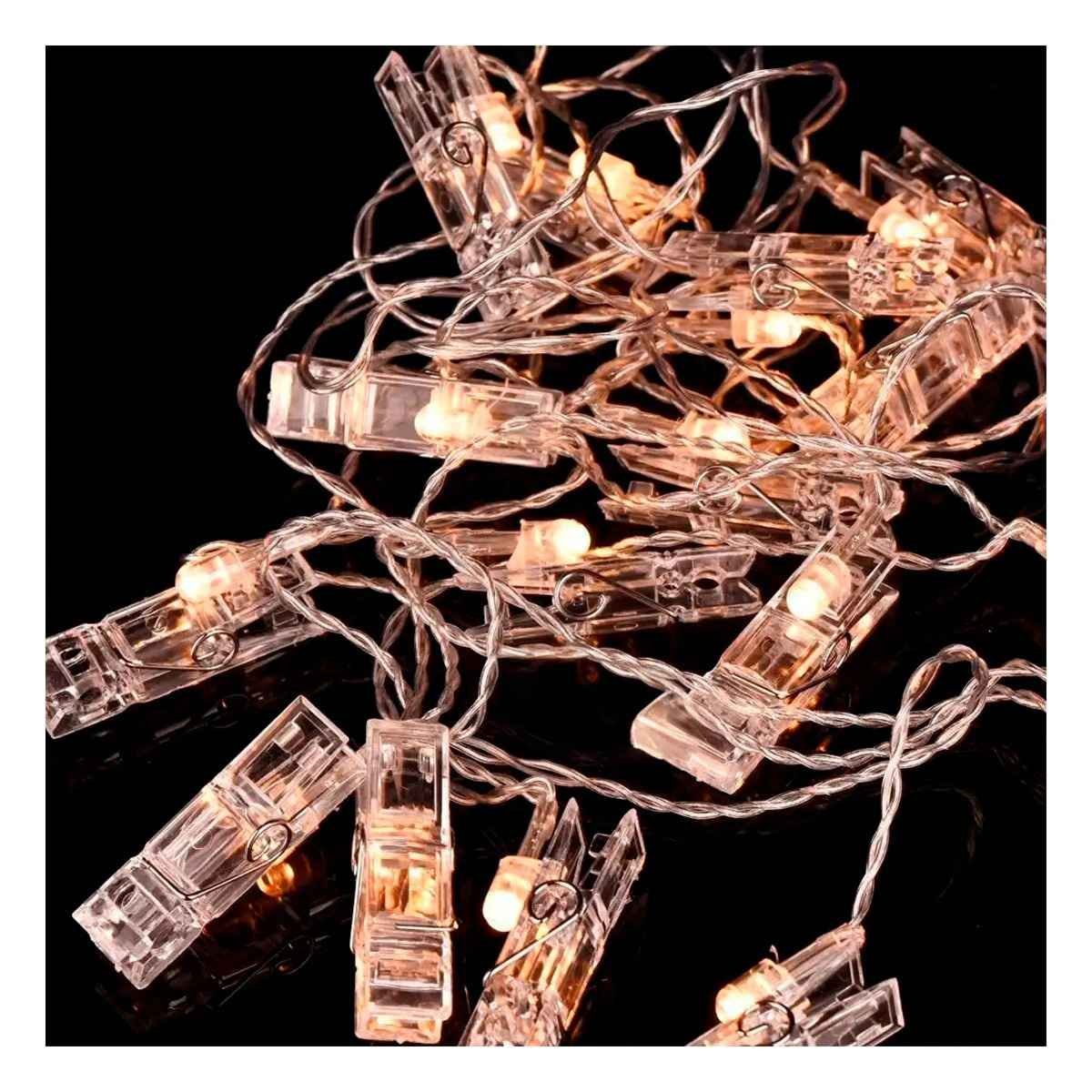 PACK2 DECORACION LED CON 20 CLIPS PARA FOTOS 3 METROS PARA CASA Y FIESTA Y+PAPEL REGALO - 2