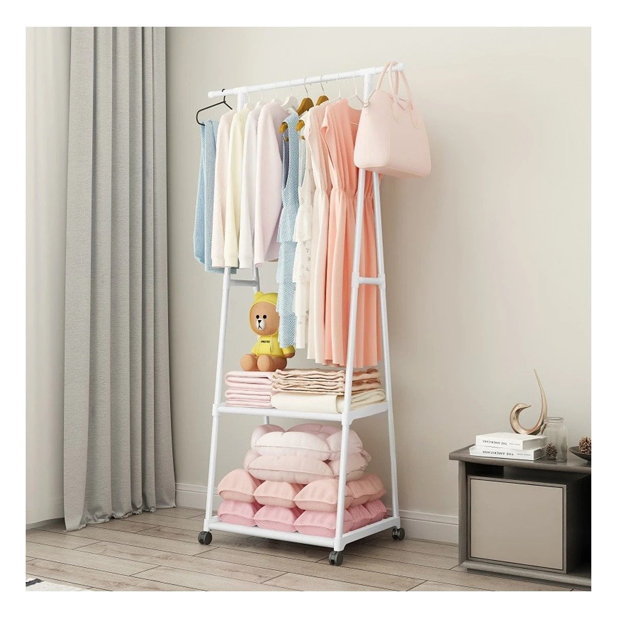 IMPLEMENTO TRIANGULAR CON RUEDAS PARA ORGANIZAR Y TRASLADAR FÁCIL BLANCO - 3