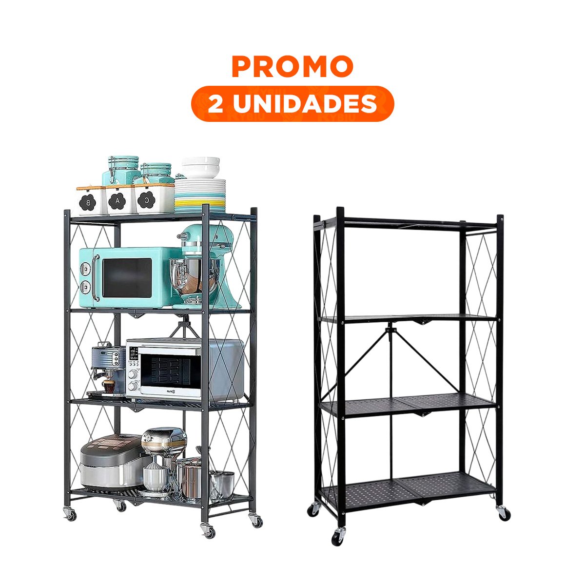 PACK2 SOLUCION PLEGABLE DE METAL CON 4 NIVELES NEGRO PARA ESPACIOS DEL HOGAR Y+REGALO STICKER - 1