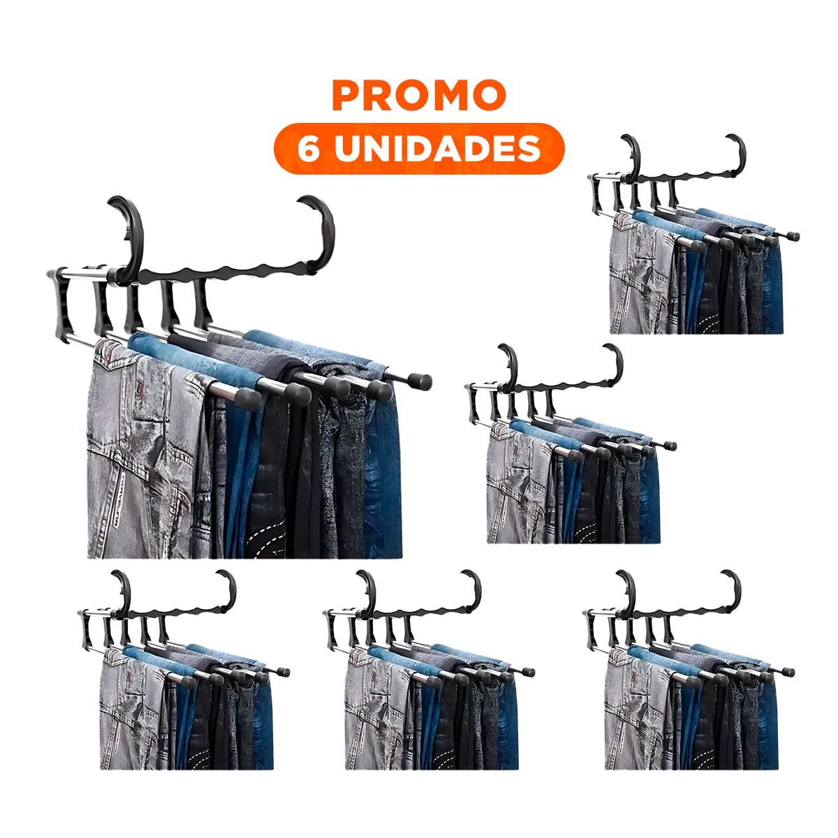 PACK6 RACK MODERNO PARA PANTALONES CON PERCHA MAGICA NEGRO 5 EN 1 HOGAR Y+REGALO STICKER - 1