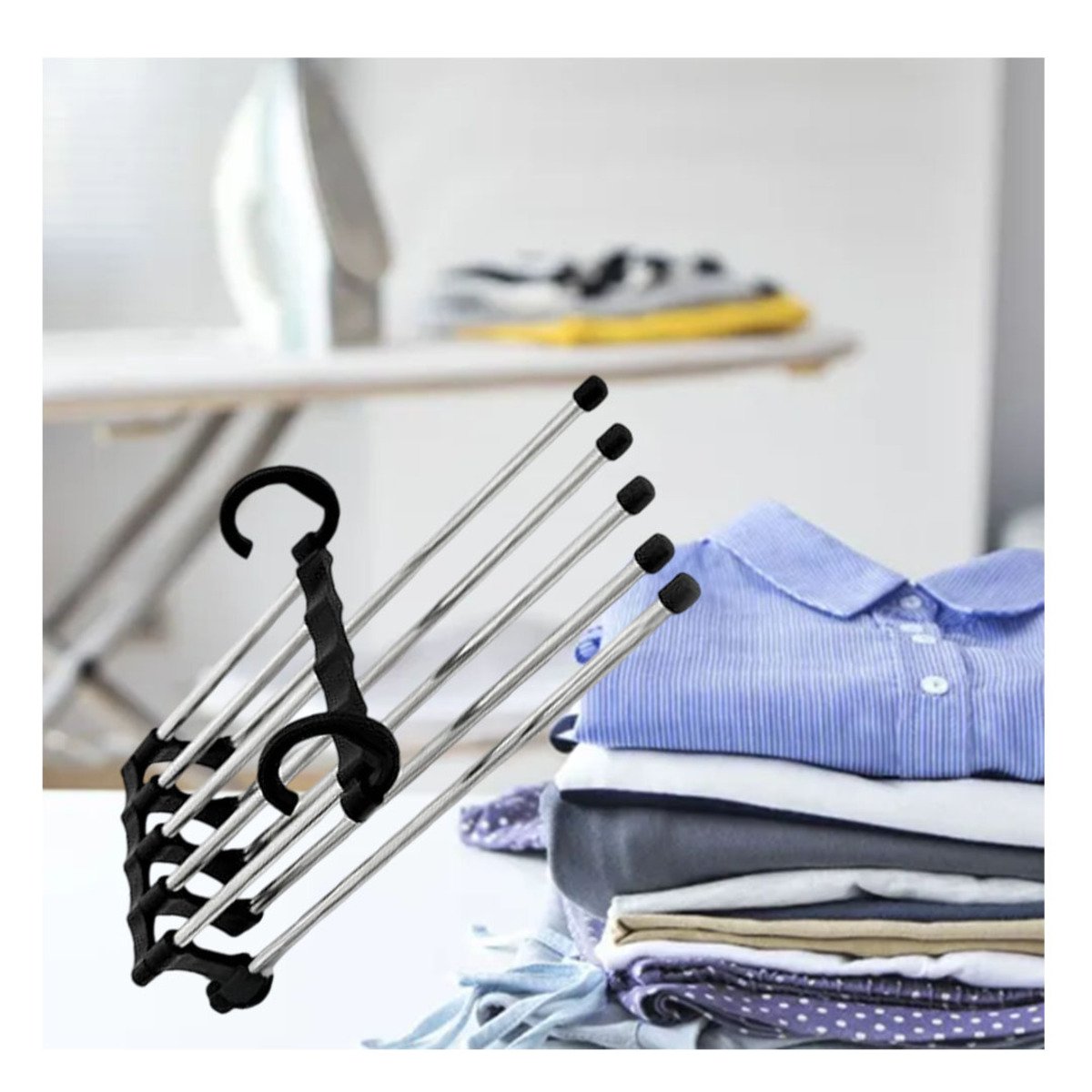 PACK6 RACK MODERNO PARA PANTALONES CON PERCHA MAGICA NEGRO 5 EN 1 HOGAR Y+REGALO STICKER - 5