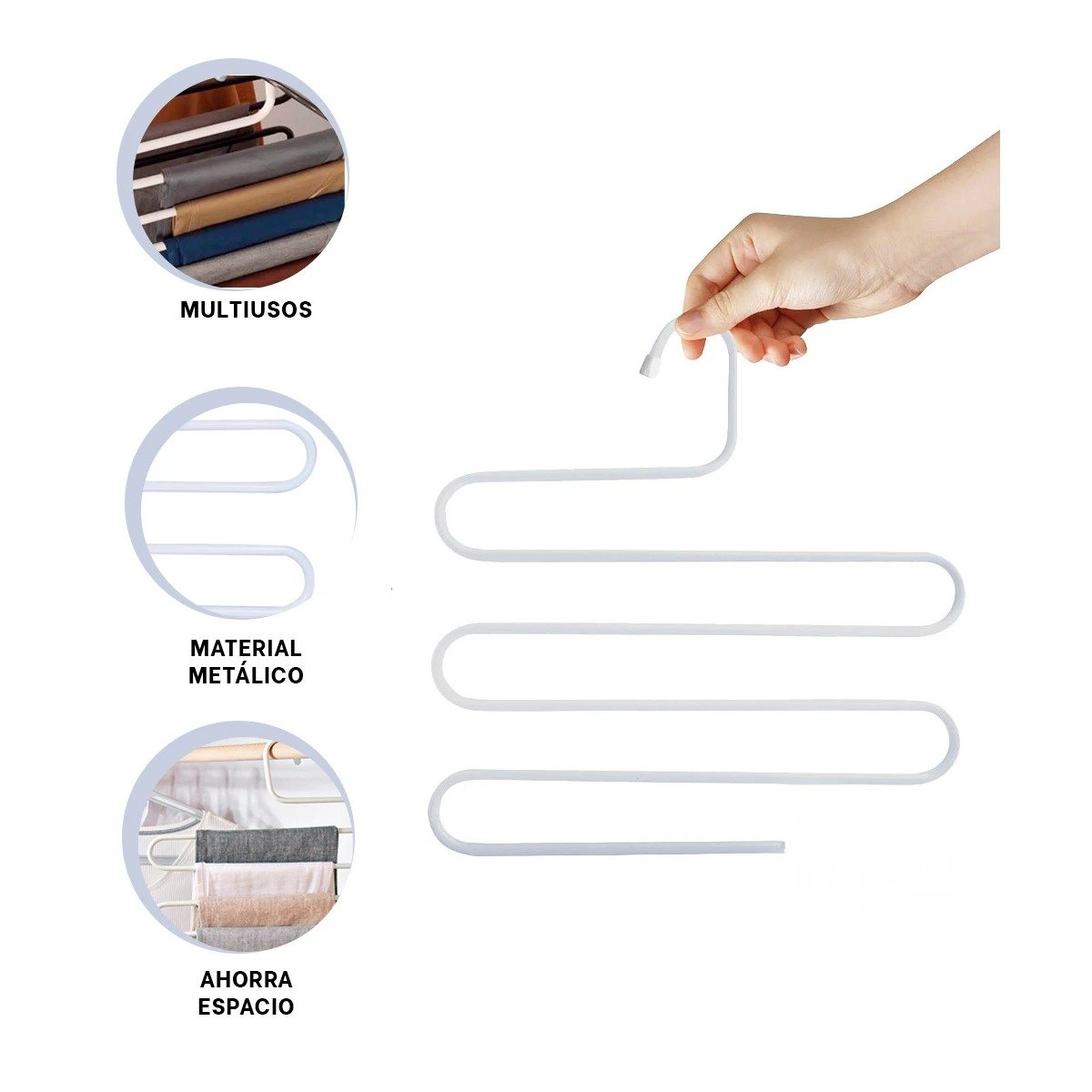 PERCHERO MULTIFUNCIONAL TIPO S ESTRUCTURA FIRME PARA ROPA BLANCO HOGAR ECO Y+POST IT - 5
