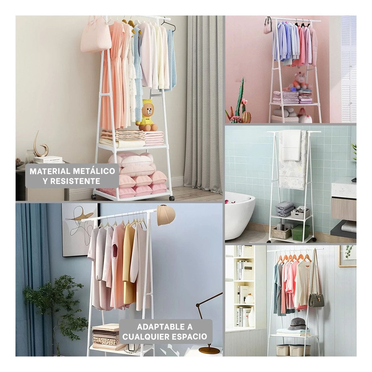 PACK6 COLGADOR TRIANGULAR CON RUEDAS PARA OPTIMIZAR ESPACIOS EN CASA BLANCO Y+PAPEL REGALO - 3