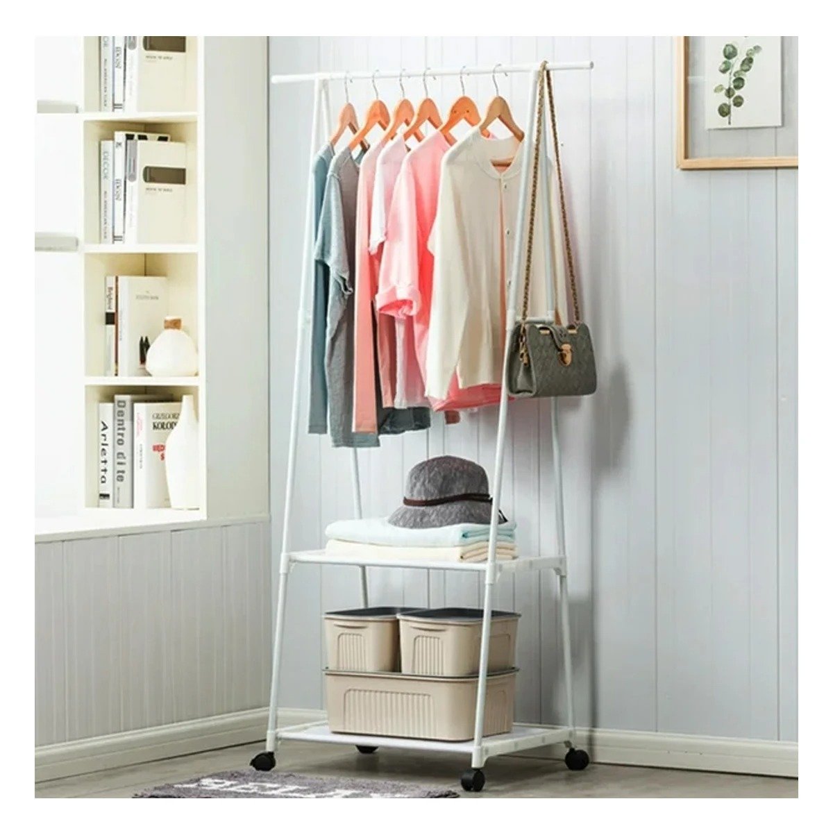 PACK6 COLGADOR TRIANGULAR CON RUEDAS PARA OPTIMIZAR ESPACIOS EN CASA BLANCO Y+PAPEL REGALO - 5
