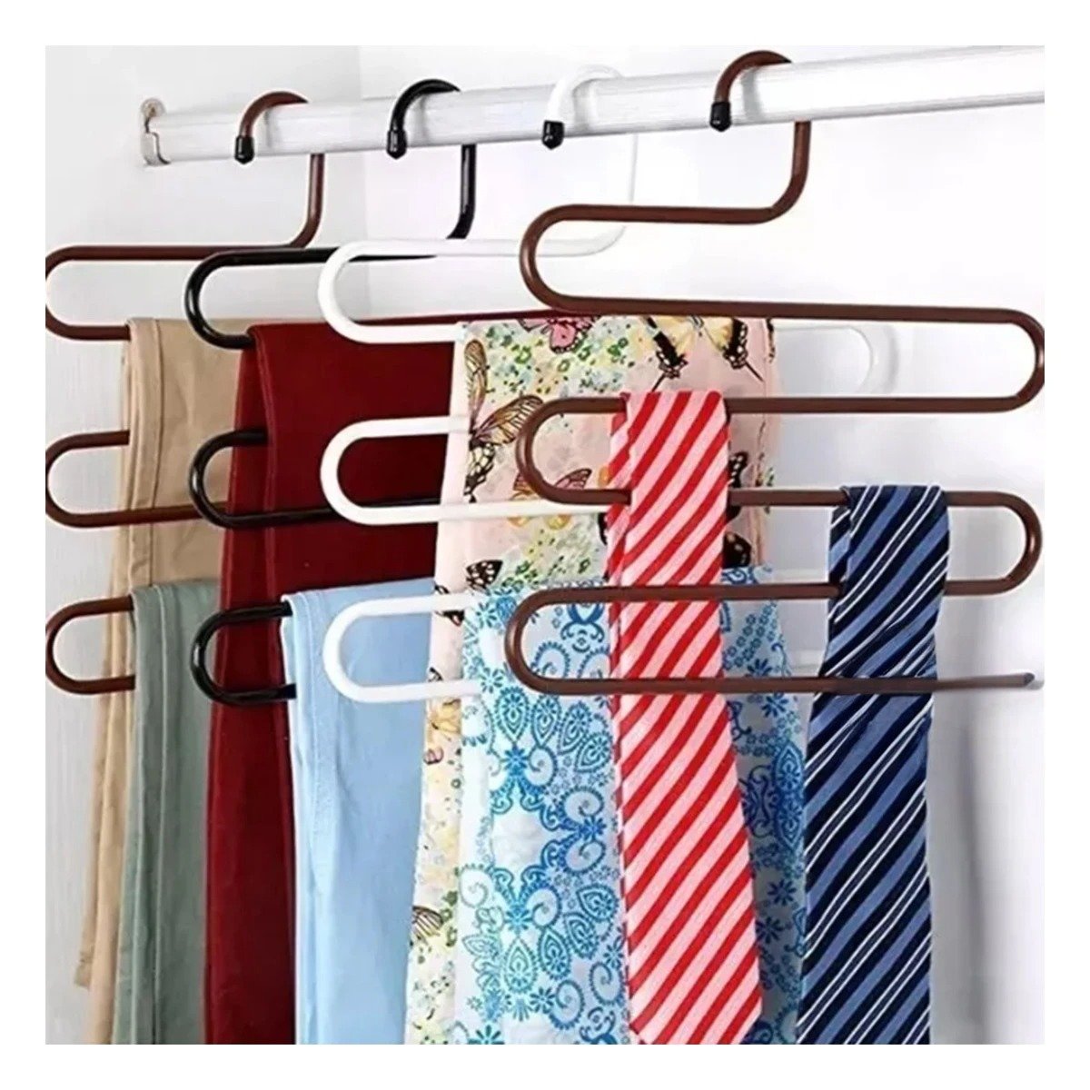 PACK4 RACK TIPO S MARRON PARA ROPA Y CHAQUETAS CON USO EN SALA Y OFICINA - 2