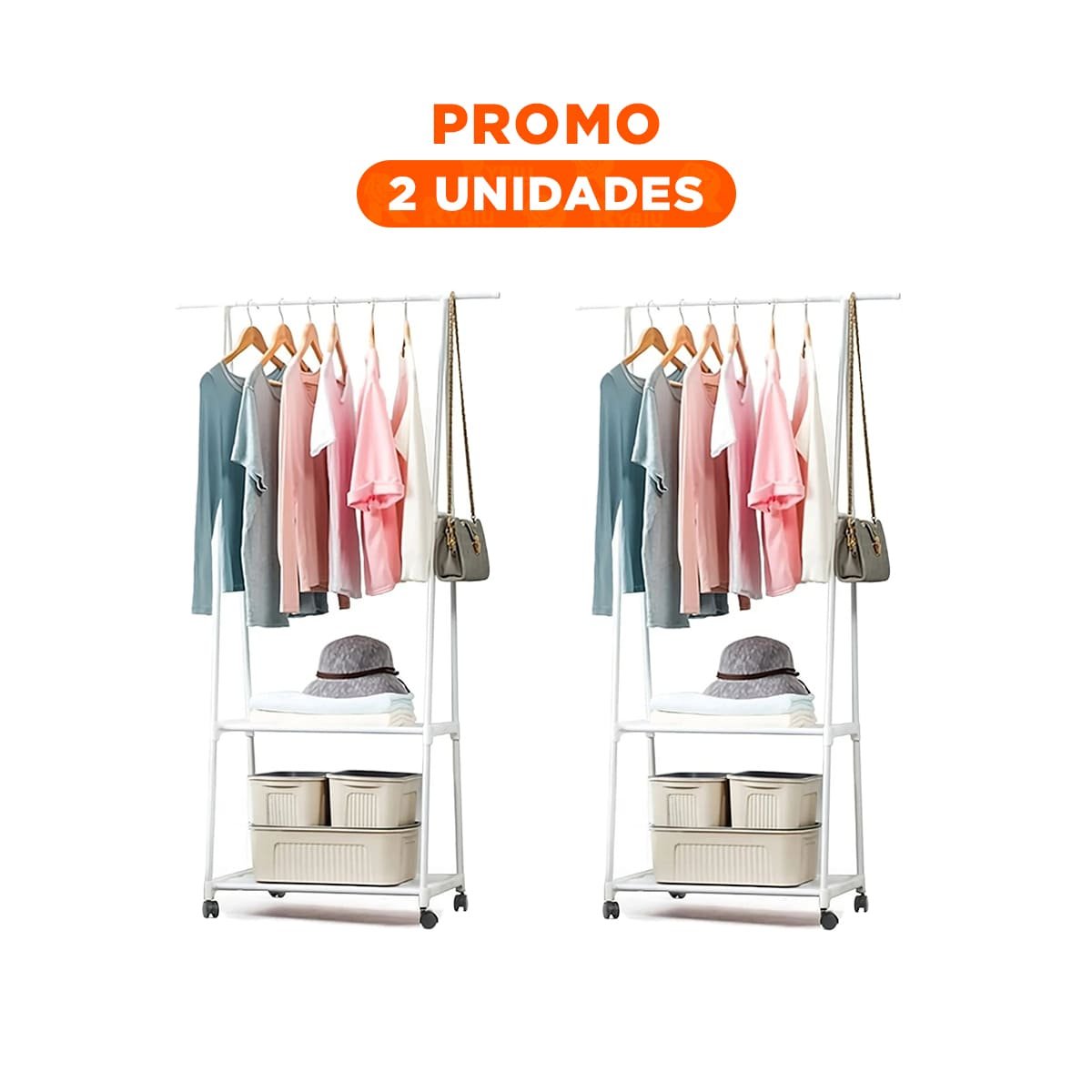 PACK2 PERCHERO TRIANGULAR CON RUEDAS PRÁCTICO PARA MANTENER ORDENADO BLANCO Y+REGALO STICKER - 1