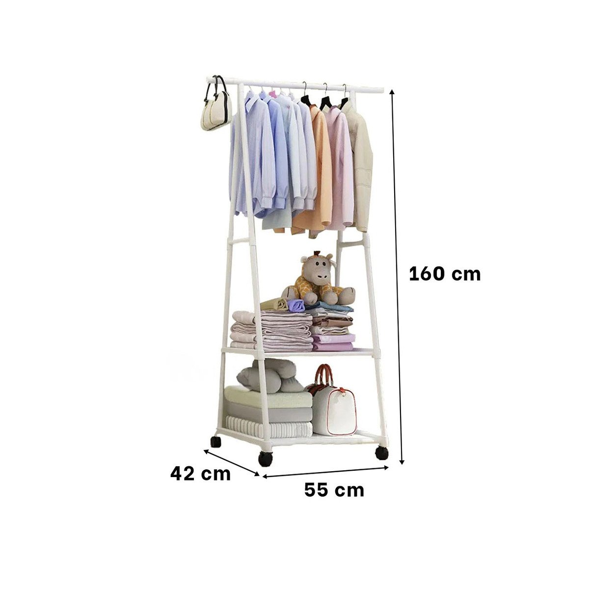 PACK2 PERCHERO TRIANGULAR CON RUEDAS PRÁCTICO PARA MANTENER ORDENADO BLANCO Y+REGALO STICKER - 4