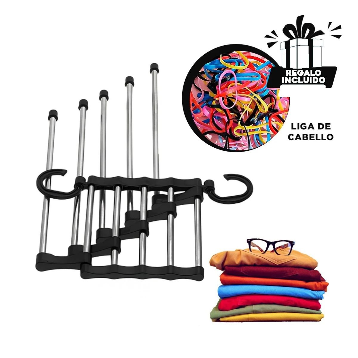 PERCHA MODERNA PARA PANTALONES DISENO MAGICO COLOR NEGRO 5 EN 1 HOGAR Y+LIGAS REGALO - 2