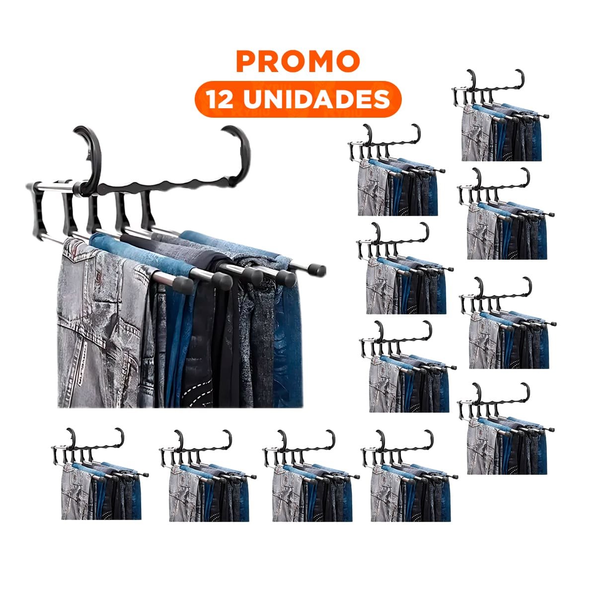 PACK12 RACK PRACTICO PARA PANTALONES TIPO PERCHA MAGICA NEGRO 5 EN 1 HOGAR - 1