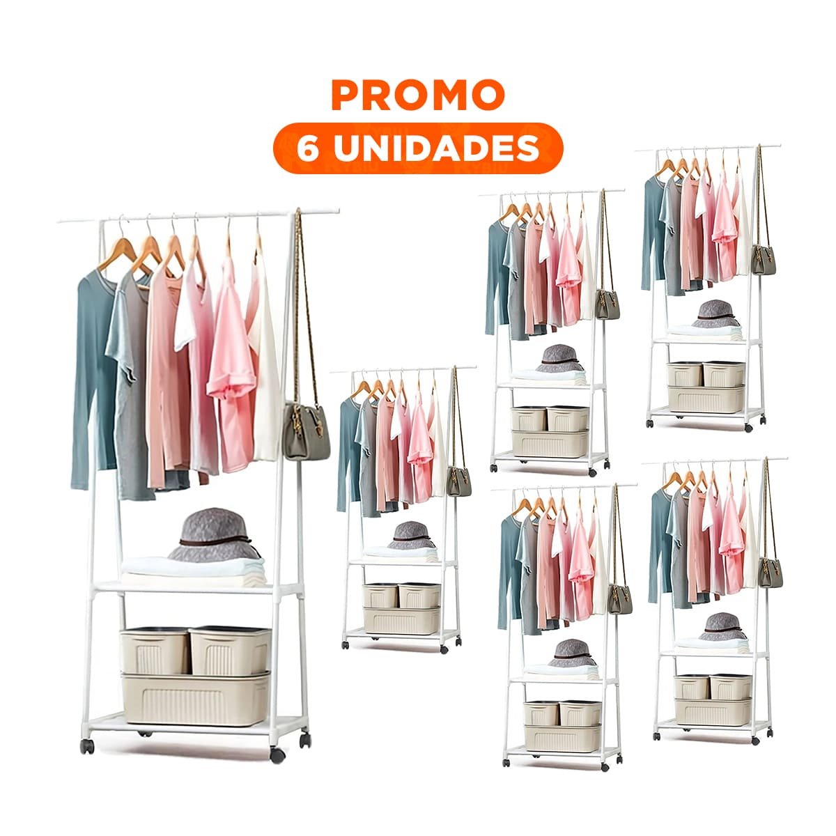 PACK6 COLGADOR TRIANGULAR CON RUEDAS PARA TRASLADAR Y MANTENER ROPA BLANCO Y+REGALO STICKER - 1